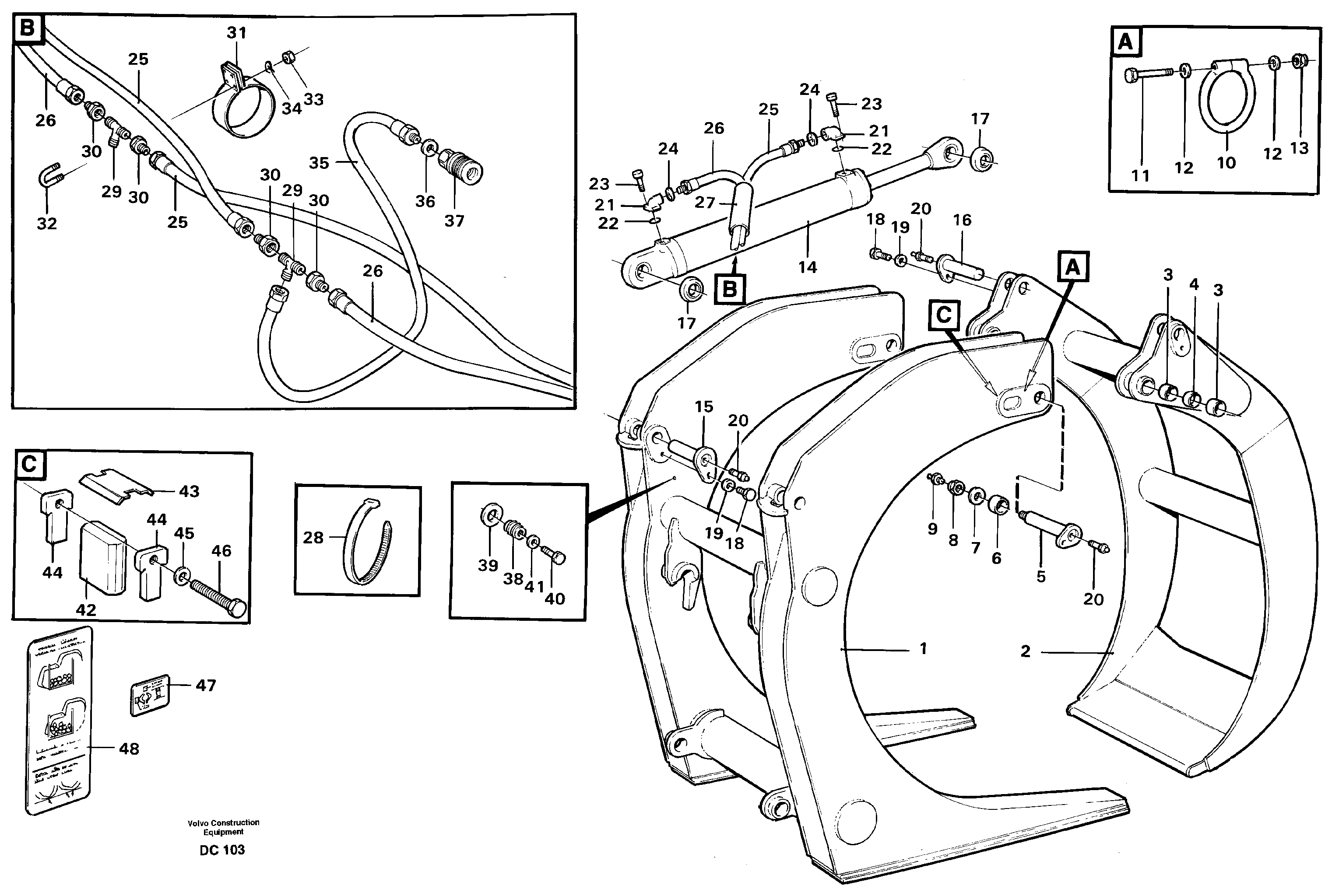 Схема запчастей Volvo EL70 - 9200 Unloading grapple ATTACHMENTS ATTACHMENTS WHEEL LOADERS GEN. - C