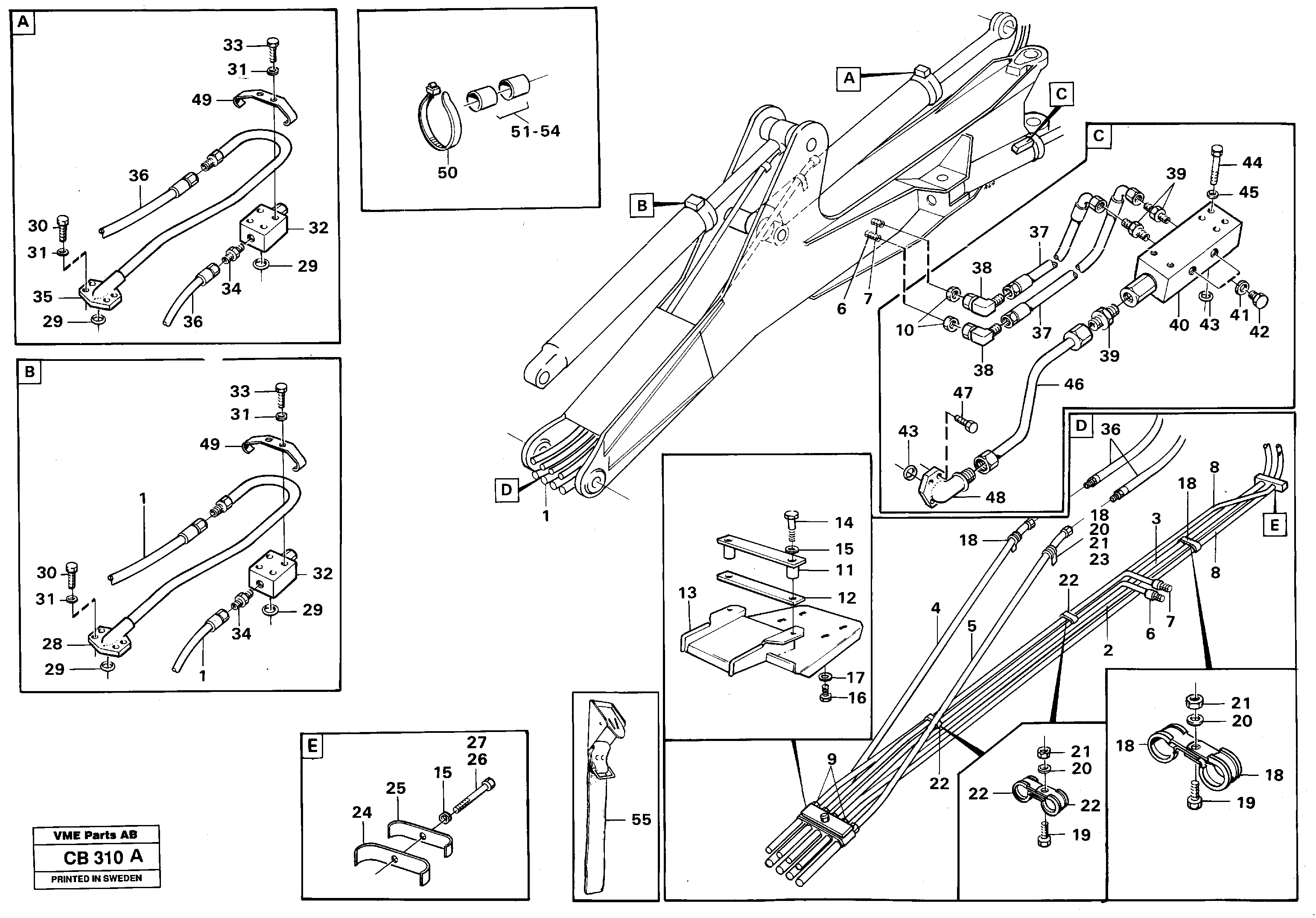 Схема запчастей Volvo EL70 - 52162 Hydraulic system, excavator beam EL70 VOLVO BM VOLVO BM EL70