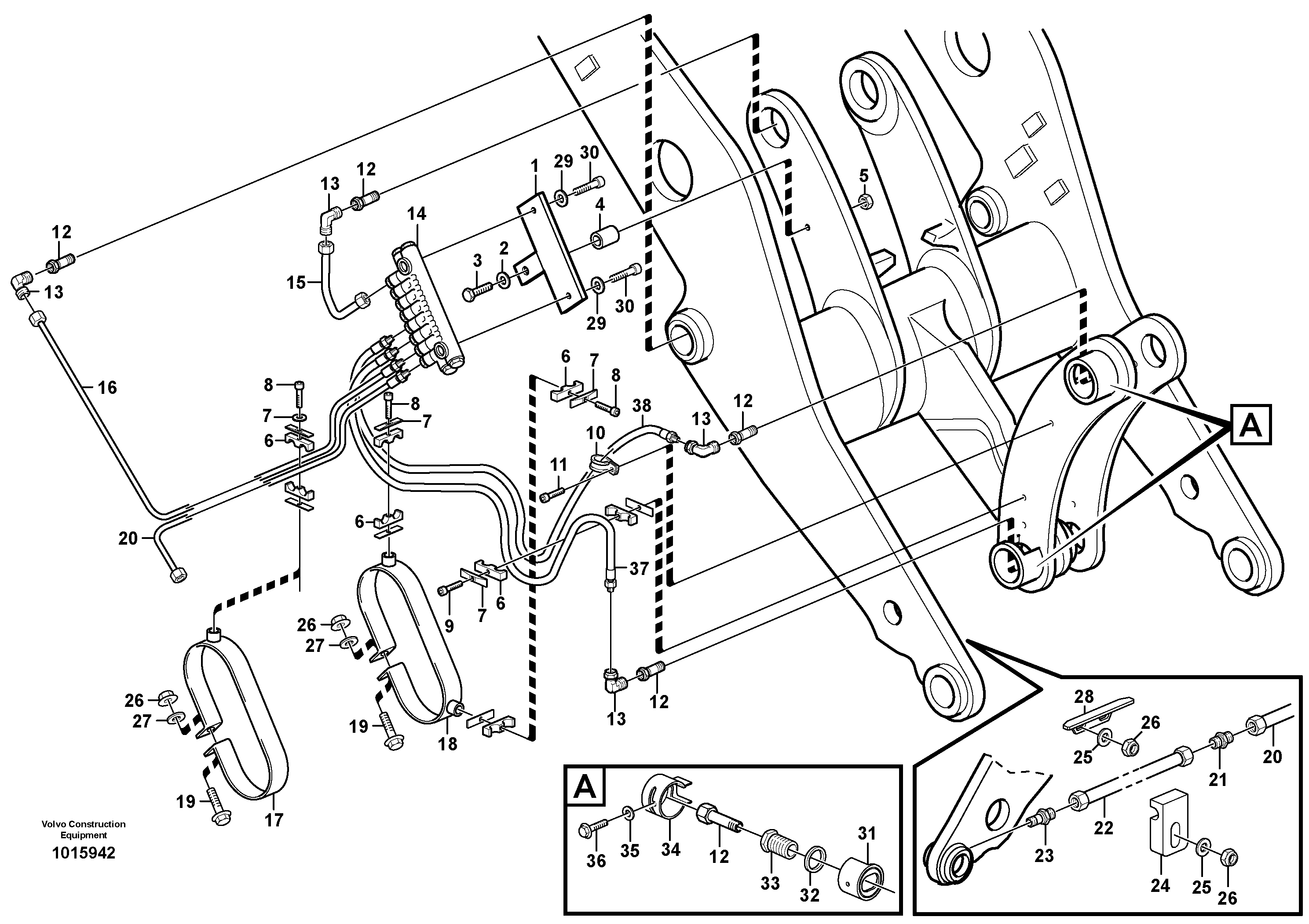 Схема запчастей Volvo L70E - 47066 Central lubrication with fitting parts. B2 L70E