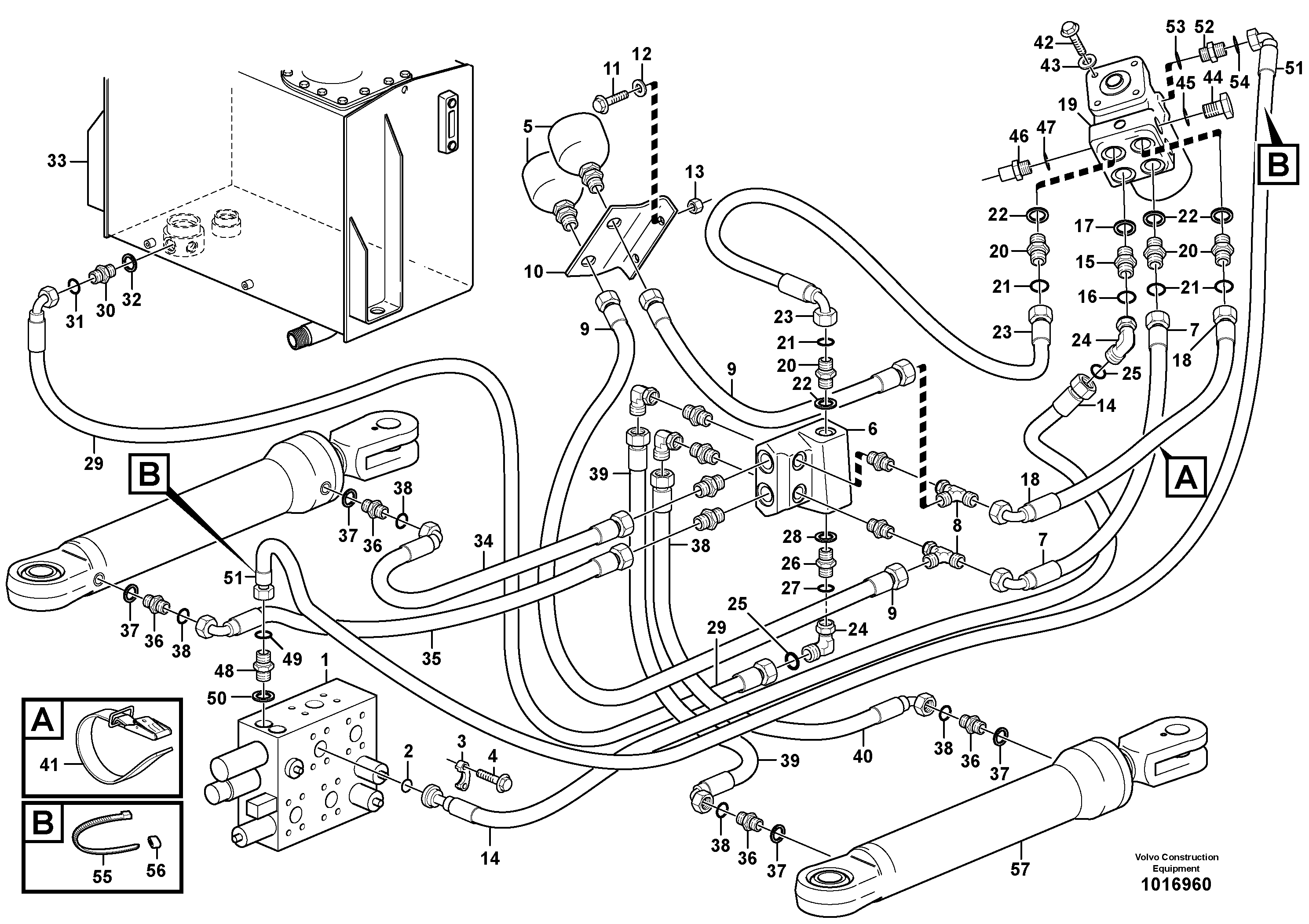 Схема запчастей Volvo L70E - 99531 Steering system, pressure and return lines L70E