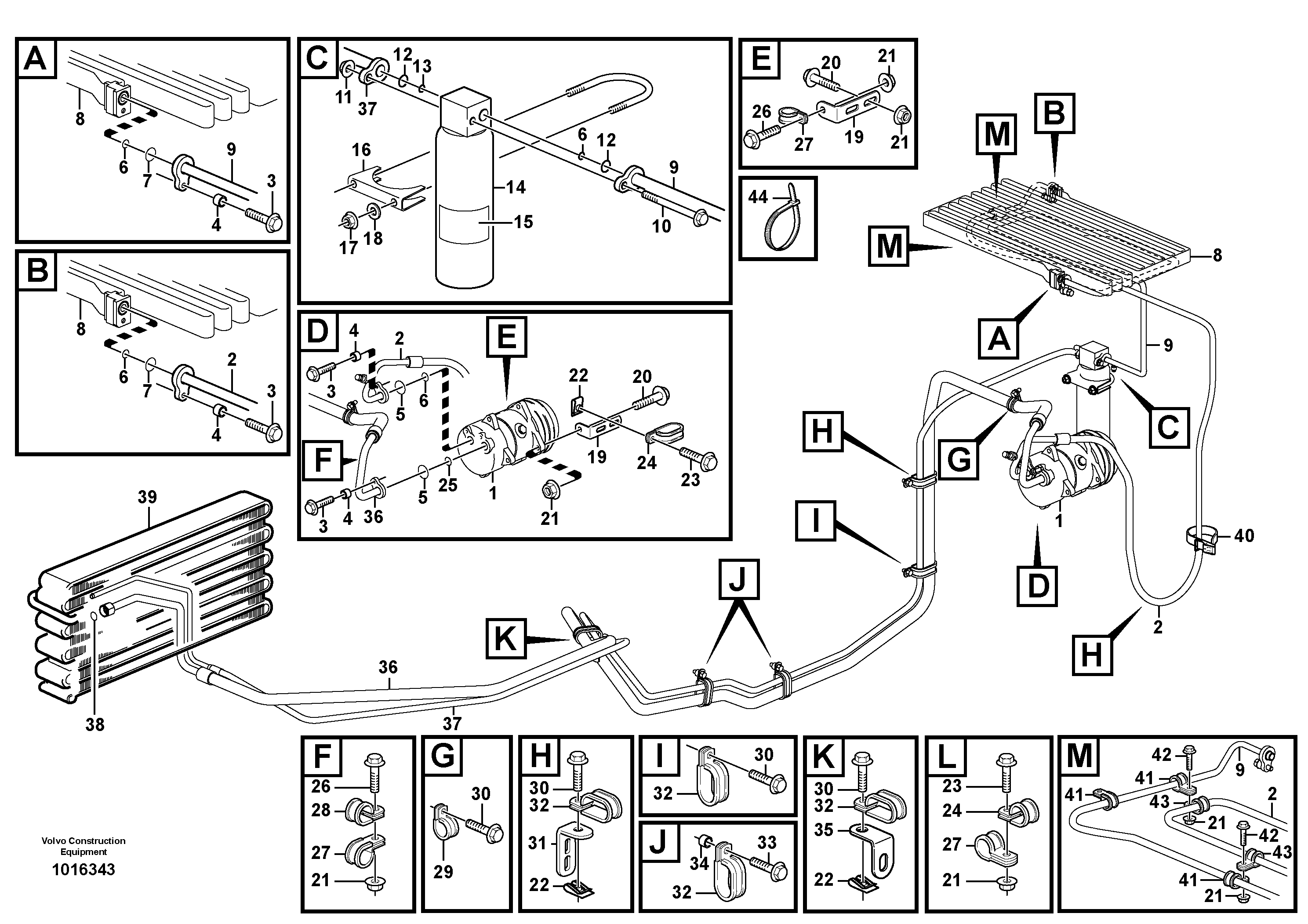 Схема запчастей Volvo L70E - 90473 Assembly of hose: evaparator, receiver drier and condenser L70E