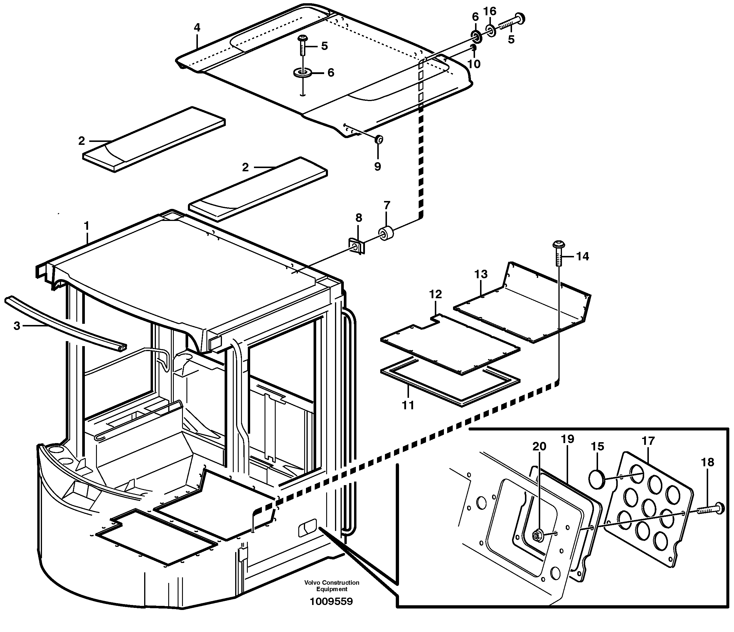Схема запчастей Volvo L90E - 25677 Cab body: roof and floor panel L90E