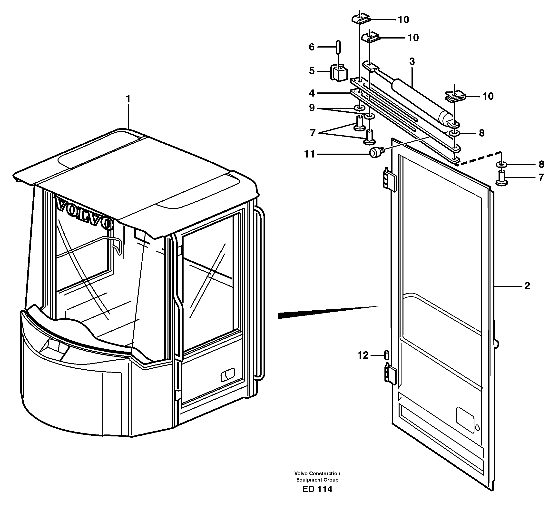 Схема запчастей Volvo L90E - 25671 Door with fitting parts L90E