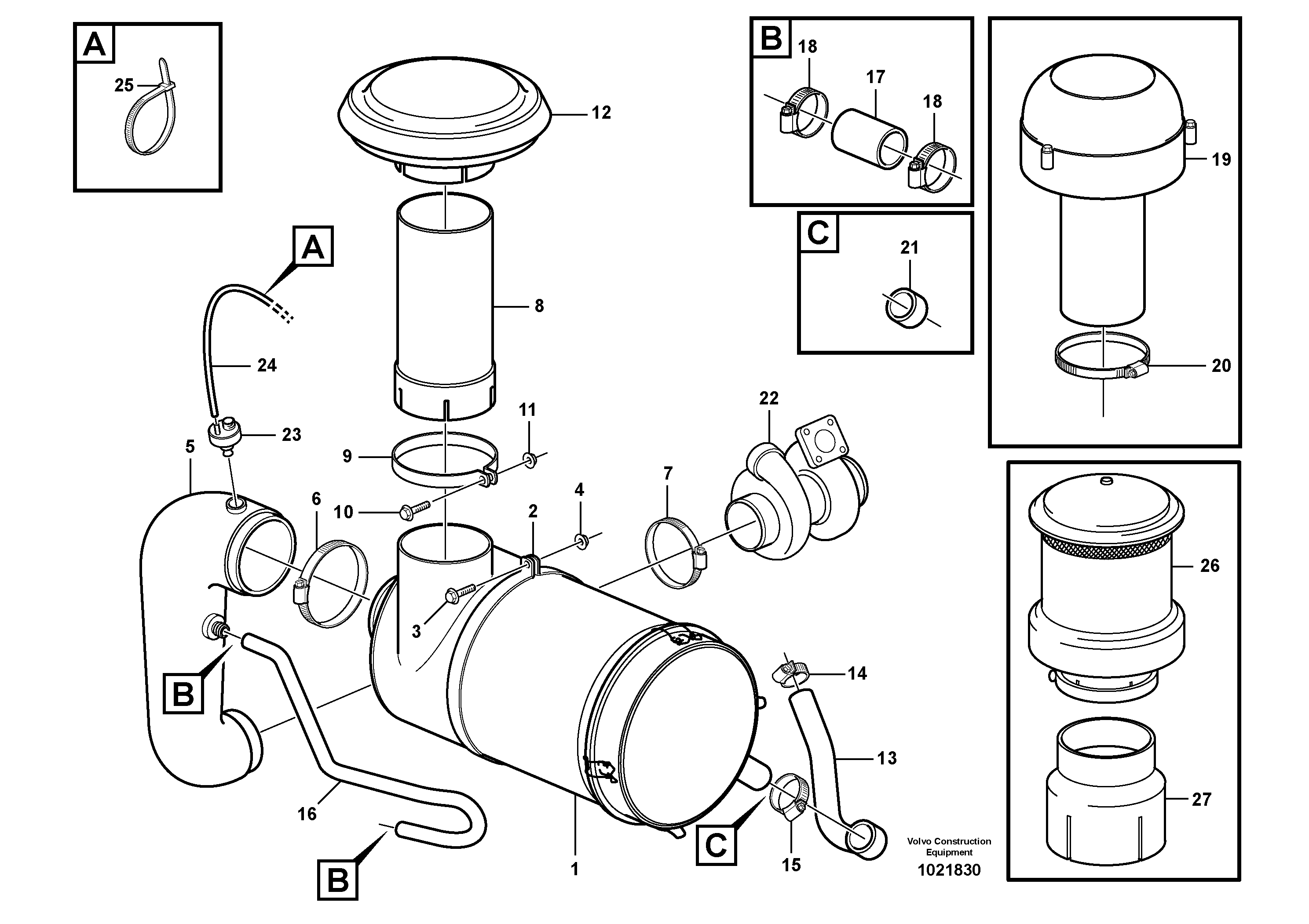 Схема запчастей Volvo L90E - 97020 Air filter with fitting parts L90E
