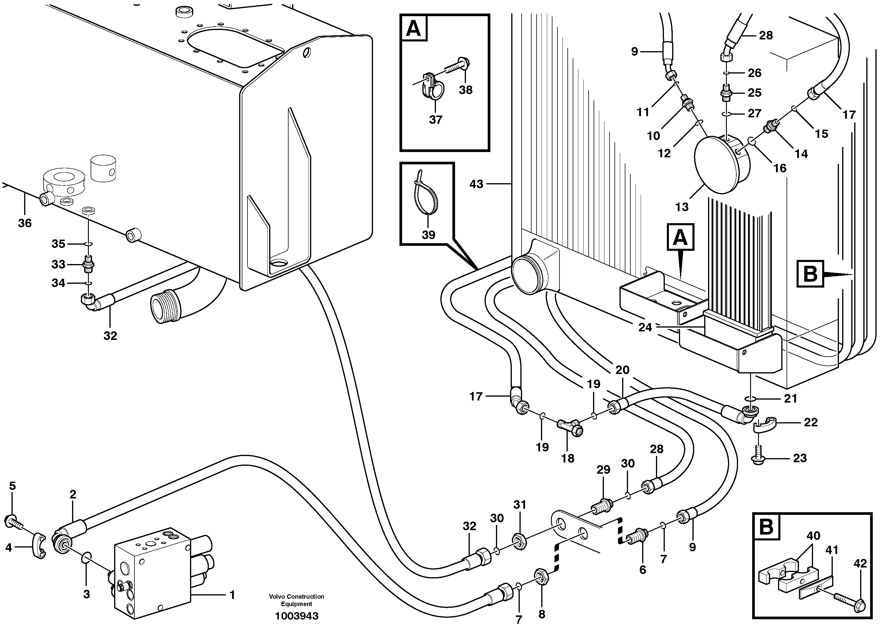 Схема запчастей Volvo L90E - 17107 Hoses to fan drive L90E