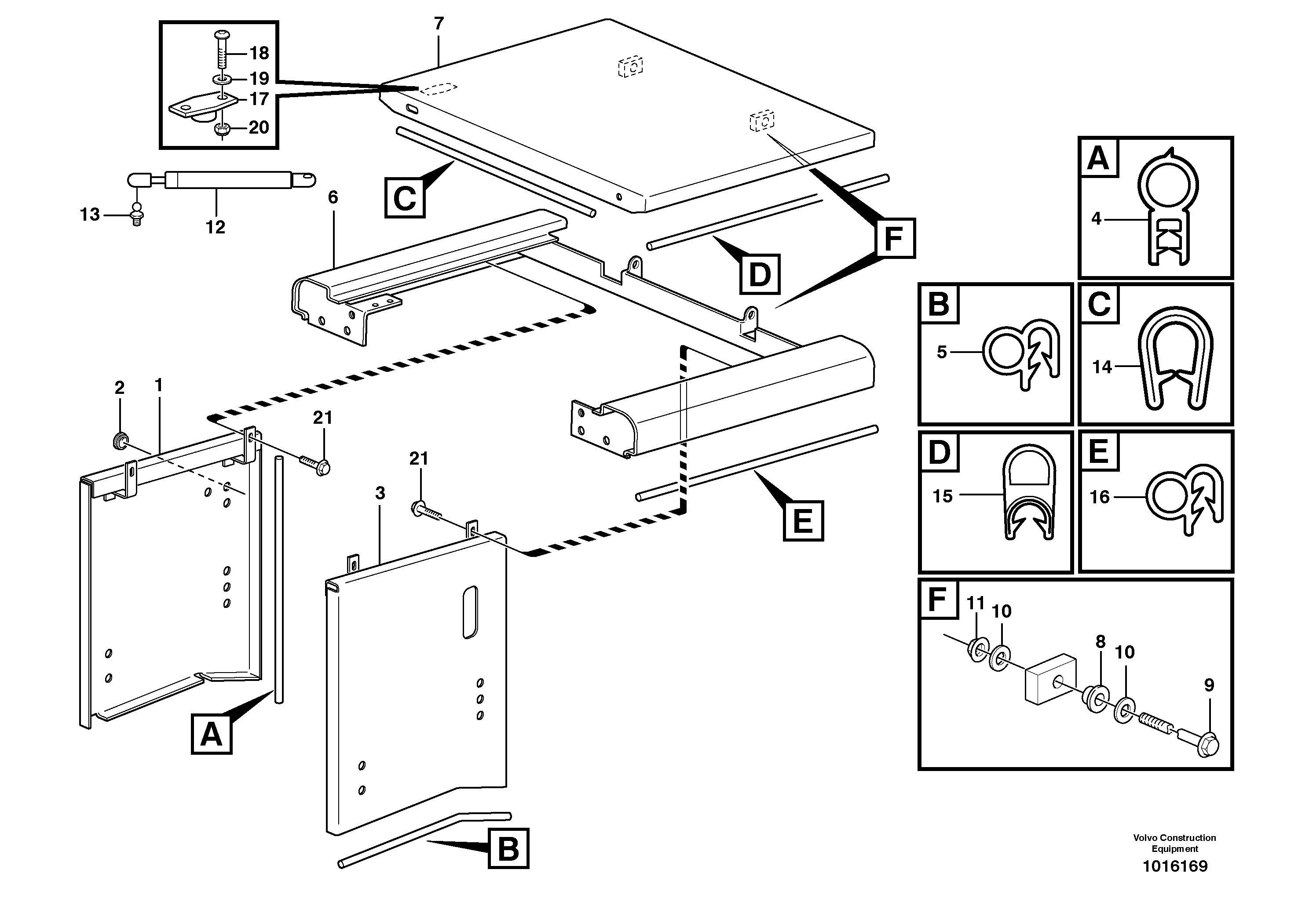 Схема запчастей Volvo L110E - 21813 Side hatches, front L110E S/N 1002 - 2165 SWE, 60001- USA,70201-70257BRA