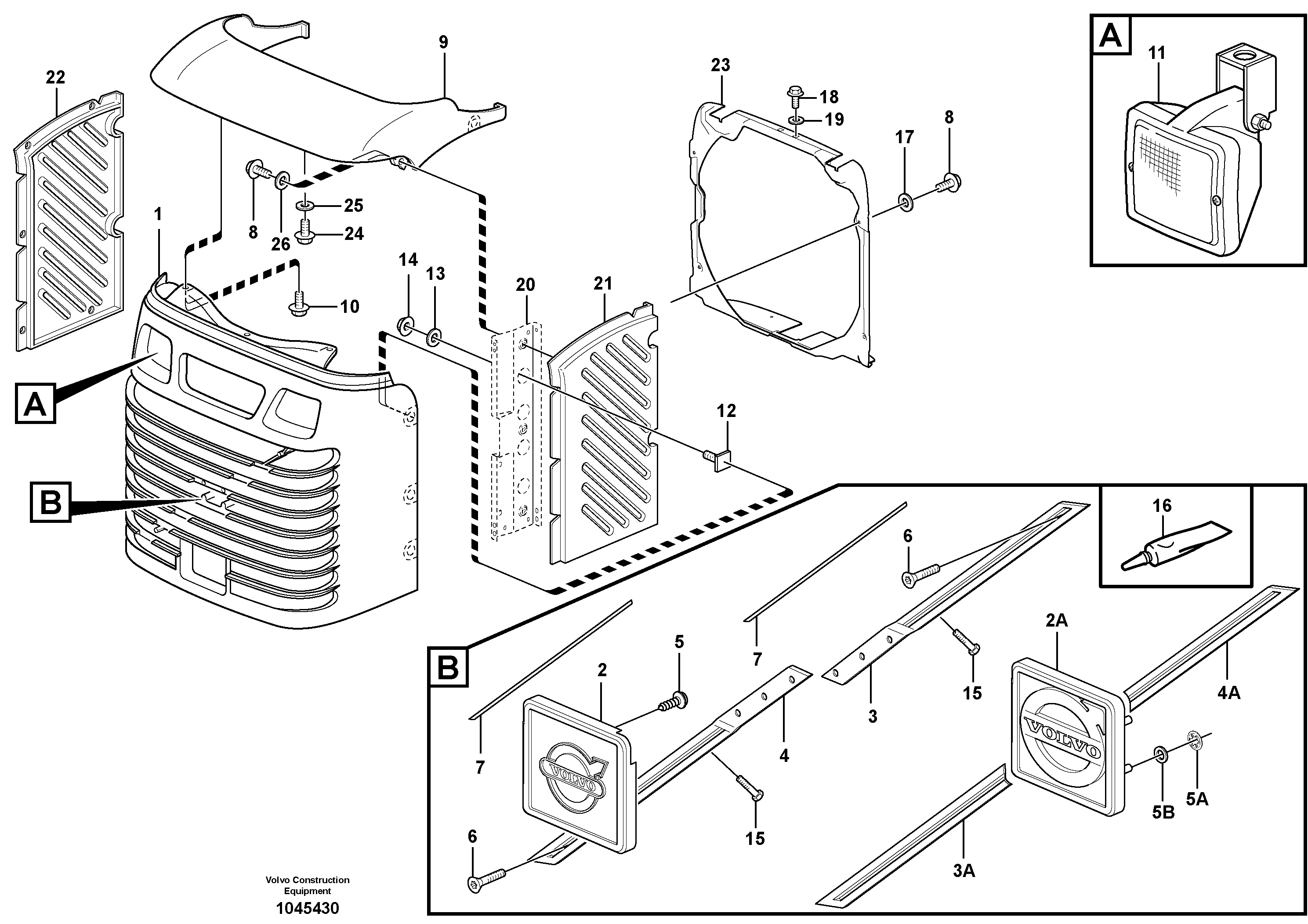 Схема запчастей Volvo L110E - 45184 Radiator casing L110E S/N 1002 - 2165 SWE, 60001- USA,70201-70257BRA