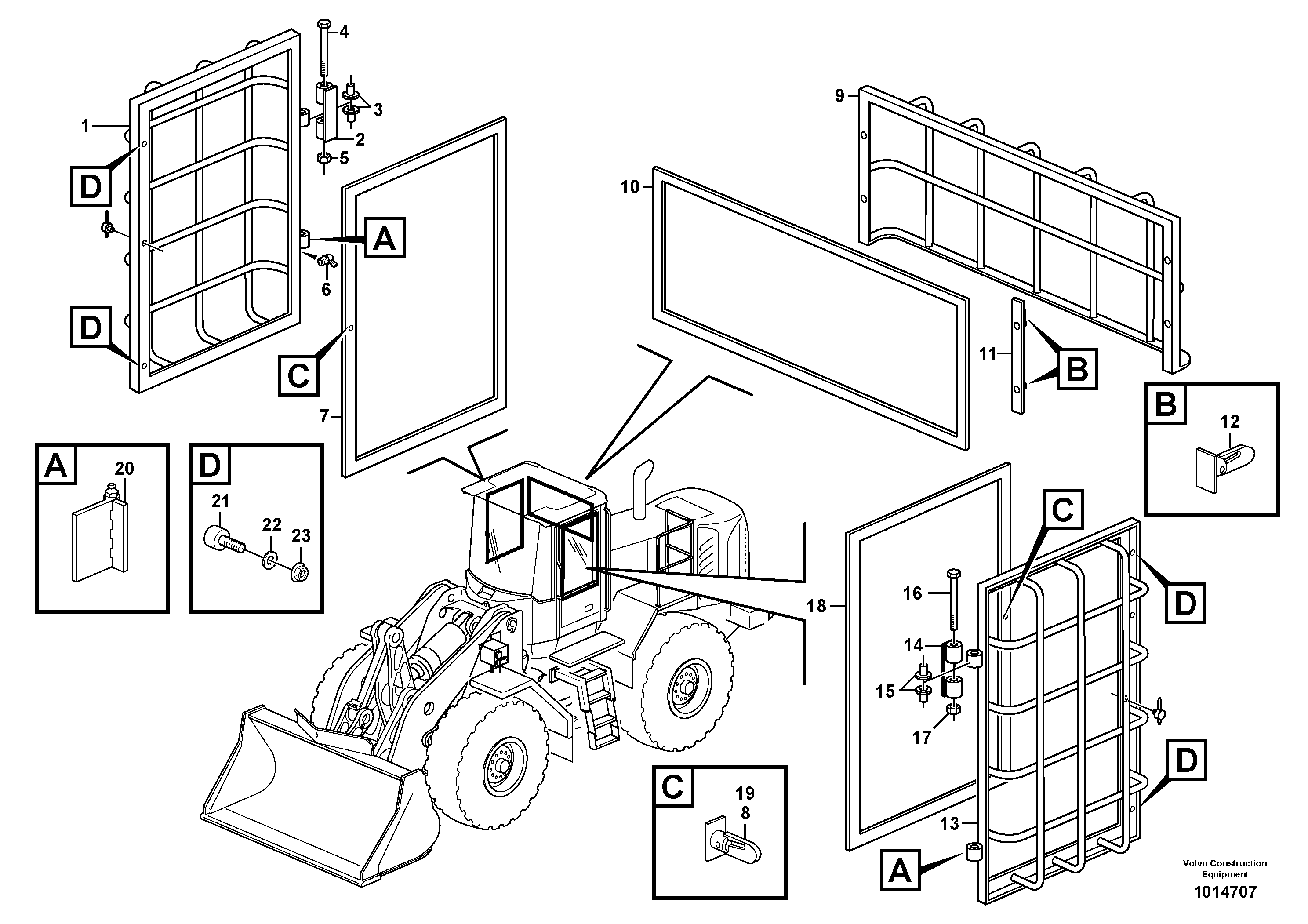 Схема запчастей Volvo L110E - 95346 Window guards, side and rear windows L110E S/N 1002 - 2165 SWE, 60001- USA,70201-70257BRA