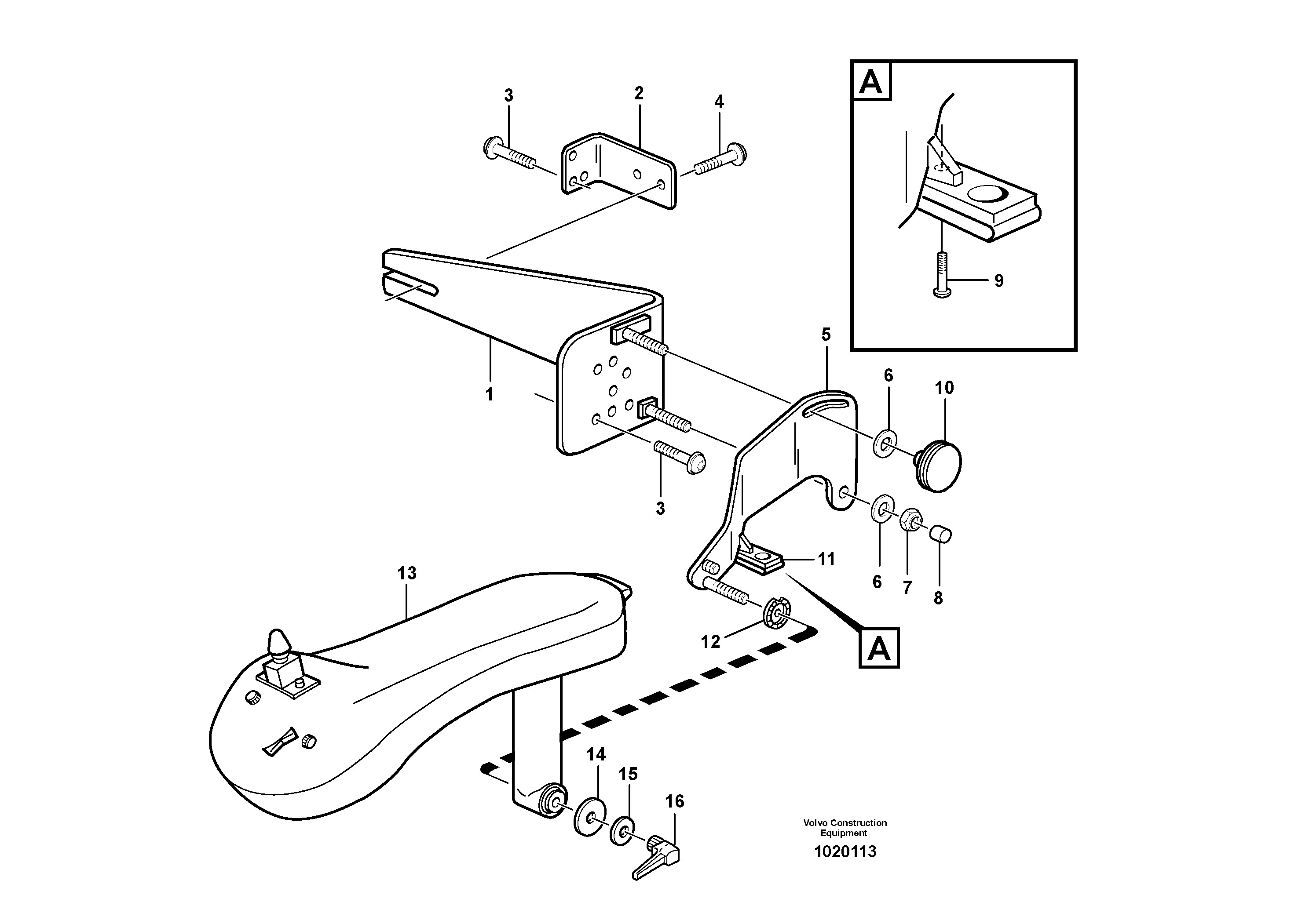 Схема запчастей Volvo L110E - 21176 CDC - steering, arm rest with fitting parts L110E S/N 2202- SWE, 61001- USA, 70401-BRA