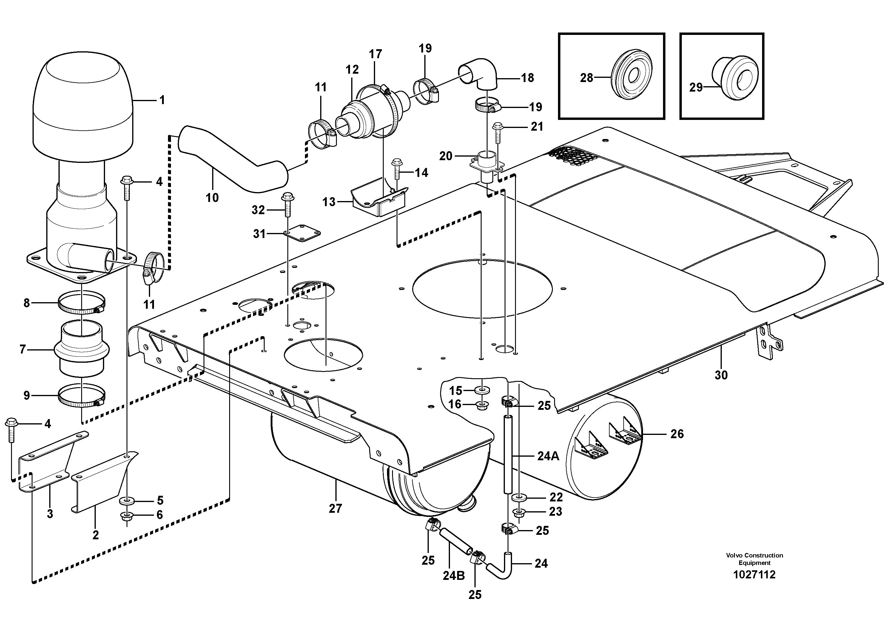 Схема запчастей Volvo L110E - 103591 Pre-cleaner L110E S/N 2202- SWE, 61001- USA, 70401-BRA