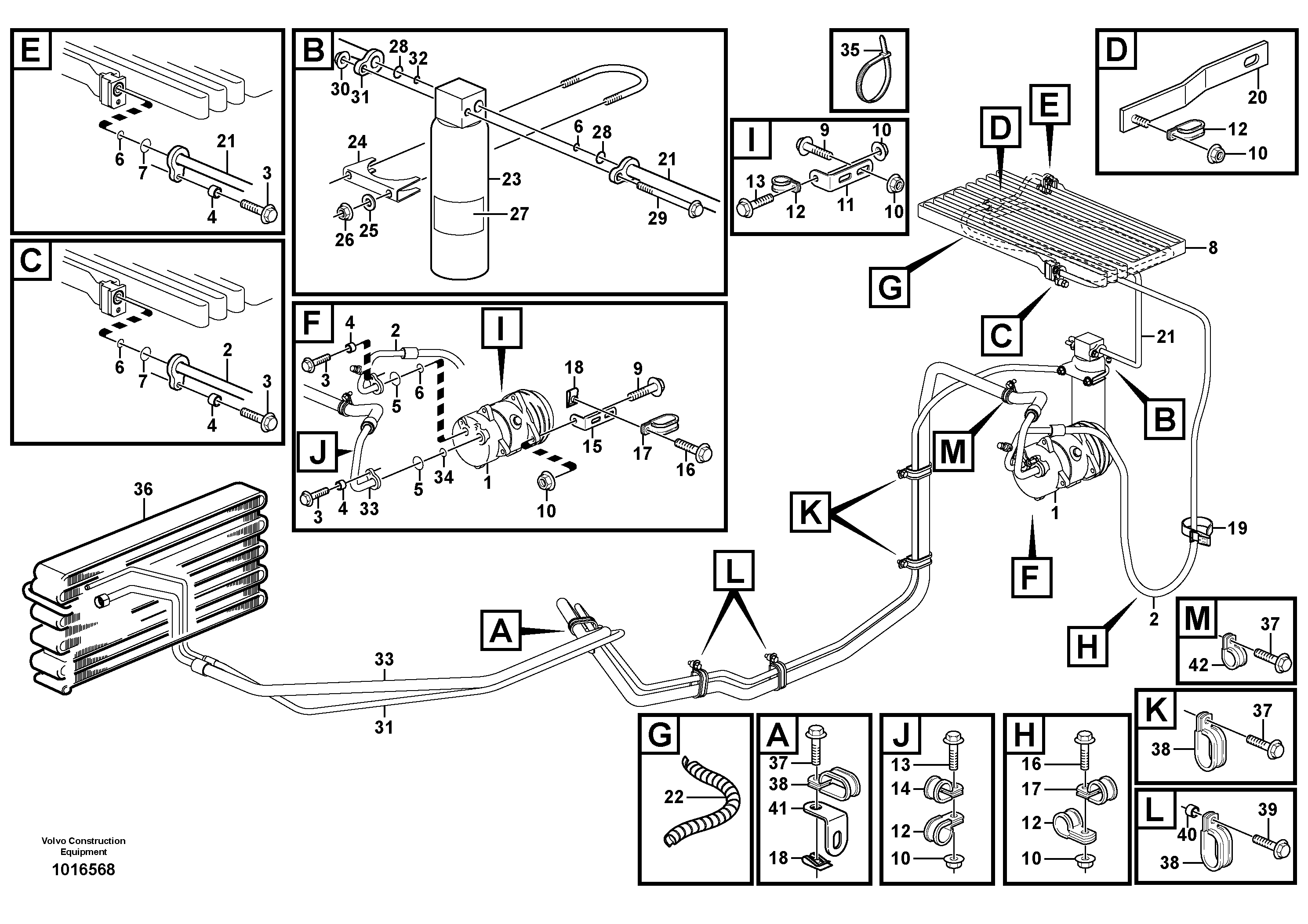 Схема запчастей Volvo L110E - 86656 Assembly of hose: evaparator, receiver drier and condenser L110E S/N 1002 - 2165 SWE, 60001- USA,70201-70257BRA