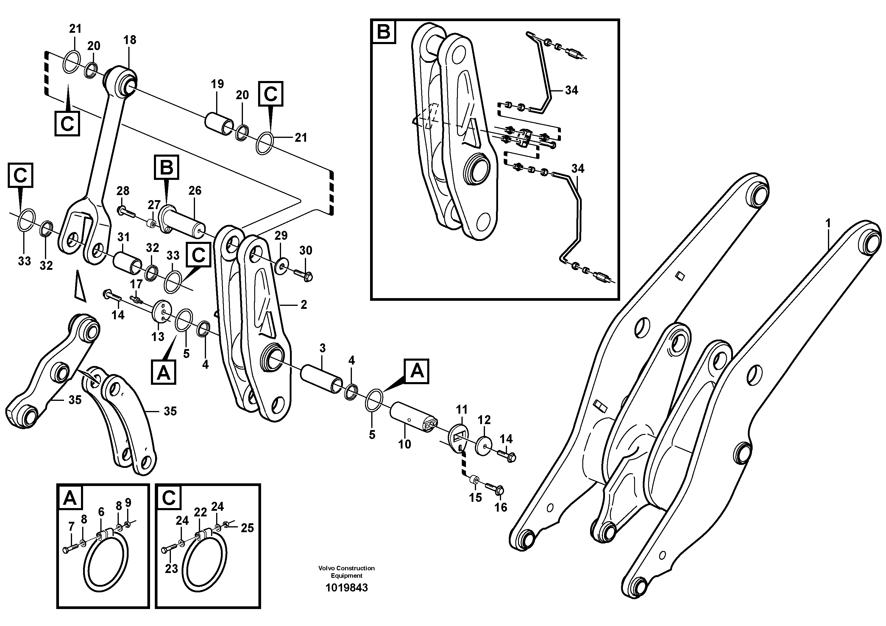 Схема запчастей Volvo L110E - 30447 Rear links with assembly parts L110E S/N 2202- SWE, 61001- USA, 70401-BRA