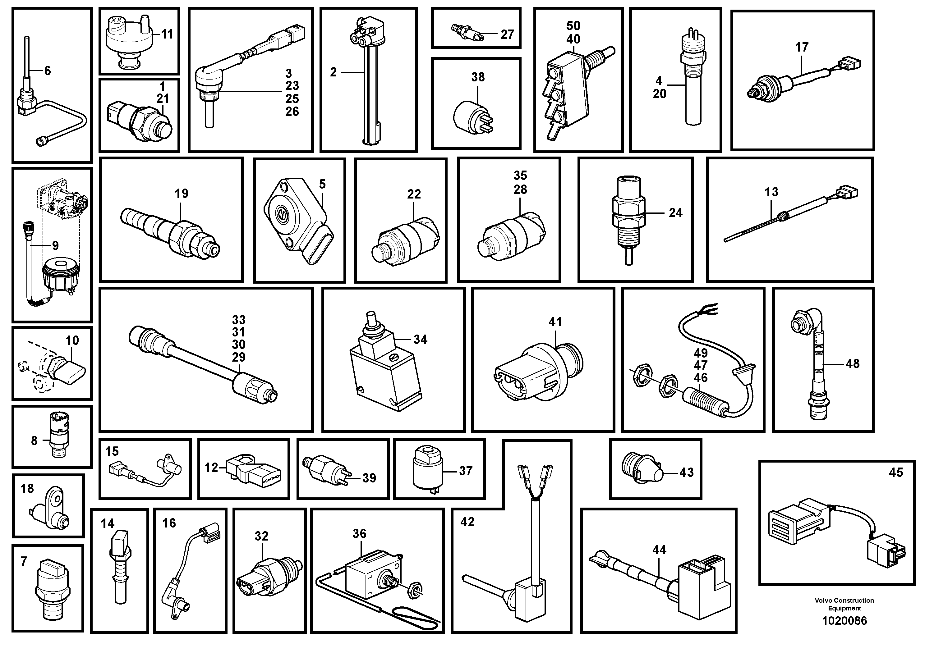 Схема запчастей Volvo L110E - 18194 Sensors, reference list L110E S/N 2202- SWE, 61001- USA, 70401-BRA