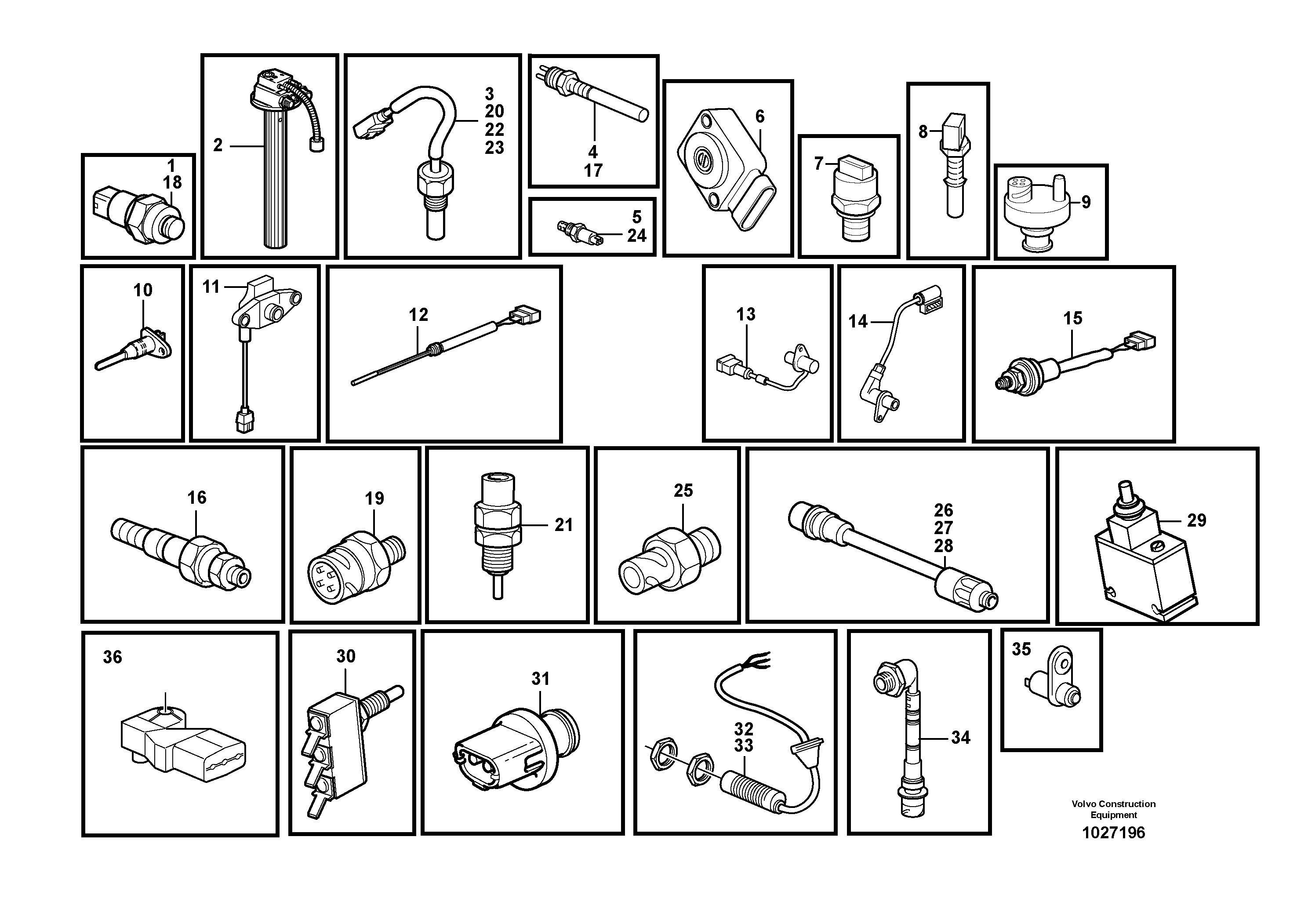 Схема запчастей Volvo L110E - 48495 Sensors, reference list L110E S/N 1002 - 2165 SWE, 60001- USA,70201-70257BRA