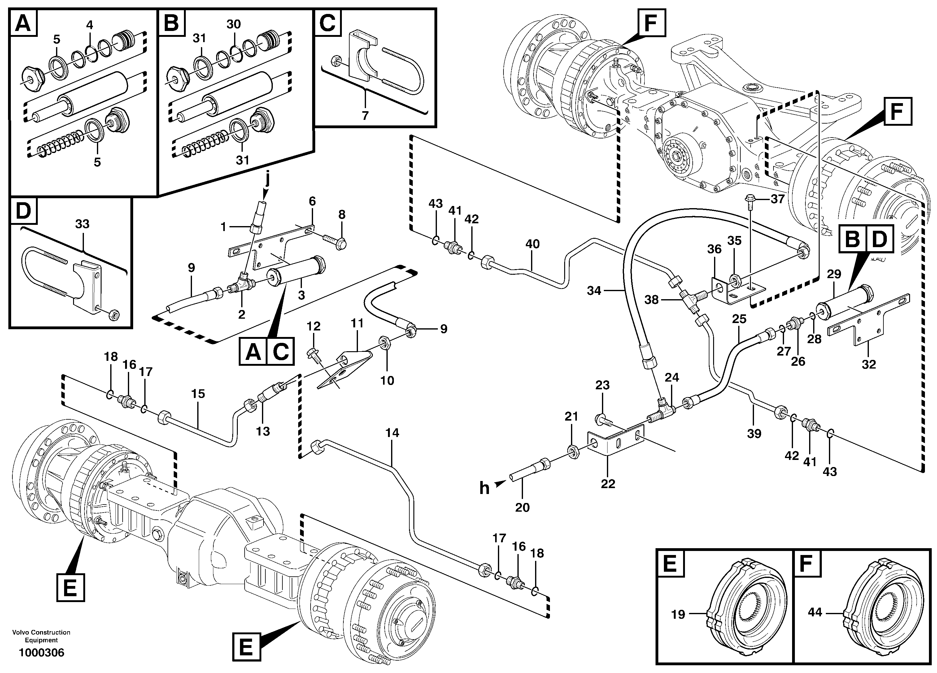 Схема запчастей Volvo L110E - 44258 Трубки тормозные переднего и заднего моста L110E S/N 1002 - 2165 SWE, 60001- USA,70201-70257BRA