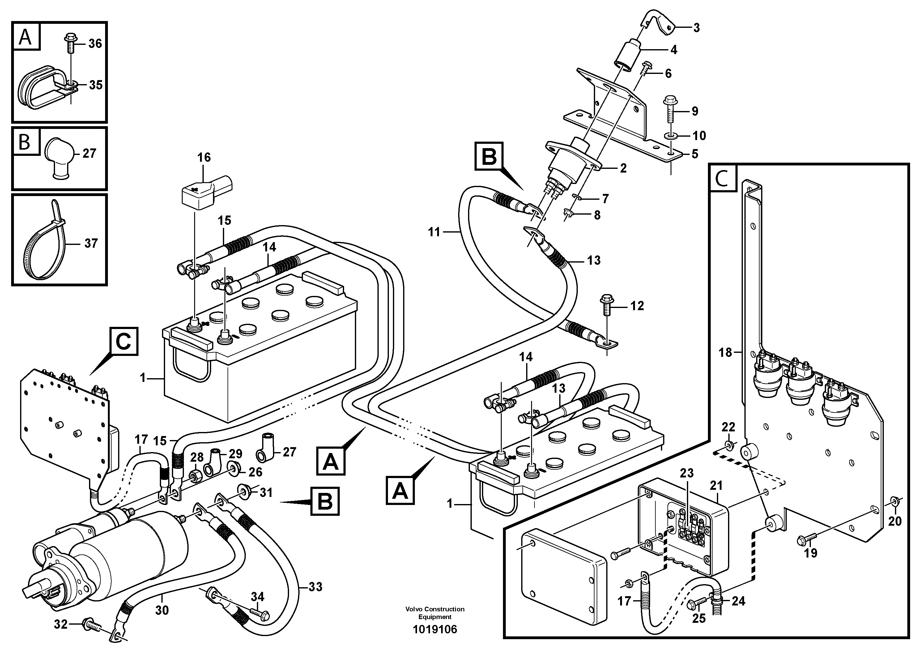 Схема запчастей Volvo L180E - 34138 Battery cable and main switch L180E S/N 8002 - 9407