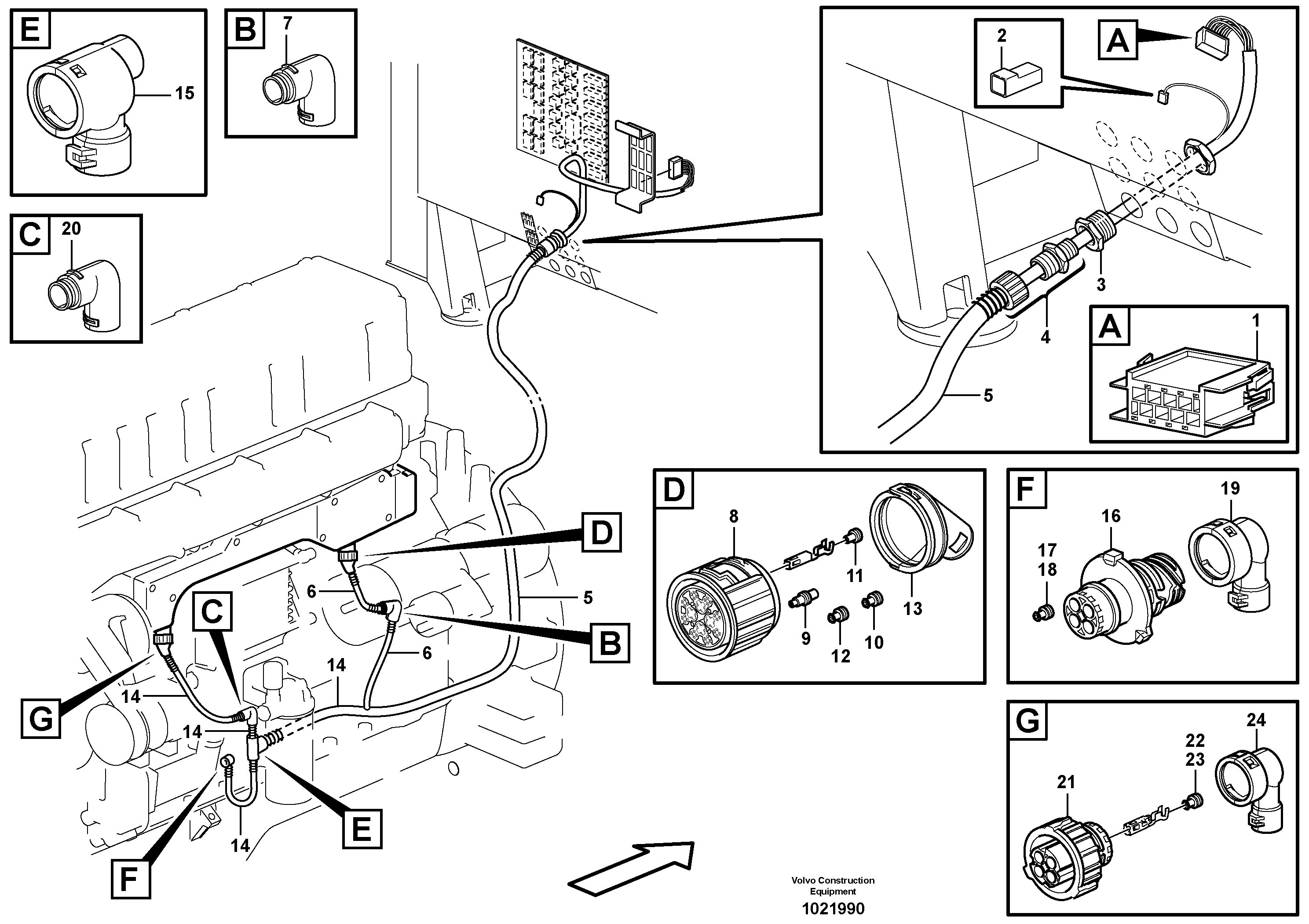Схема запчастей Volvo L180E - 89467 Cable harness, electricaldistrib. unit - engine E-ECU L180E HIGH-LIFT S/N 8002 - 9407