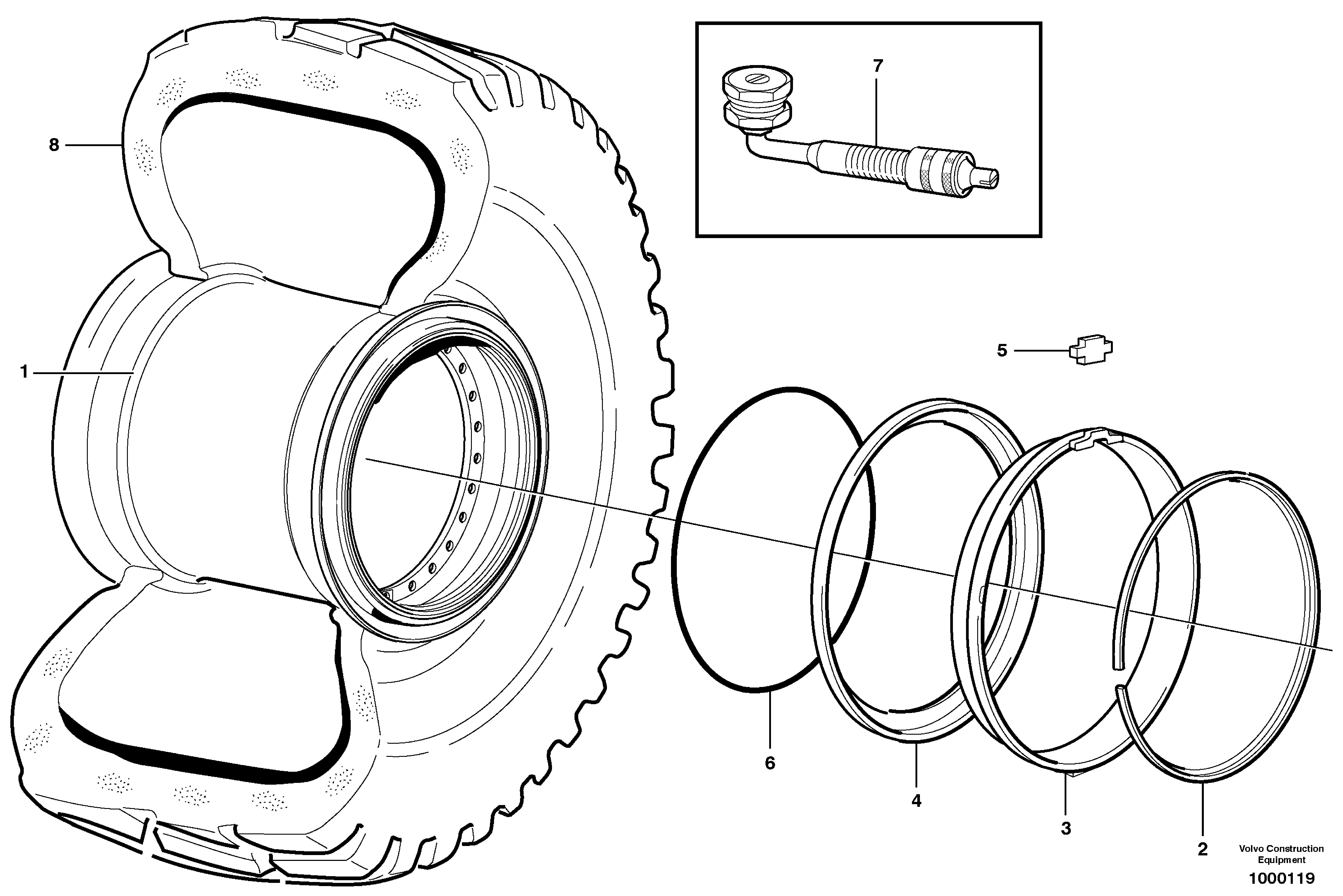 Схема запчастей Volvo L180E - 99876 Wheel L180E S/N 5004 - 7398 S/N 62501 - 62543 USA