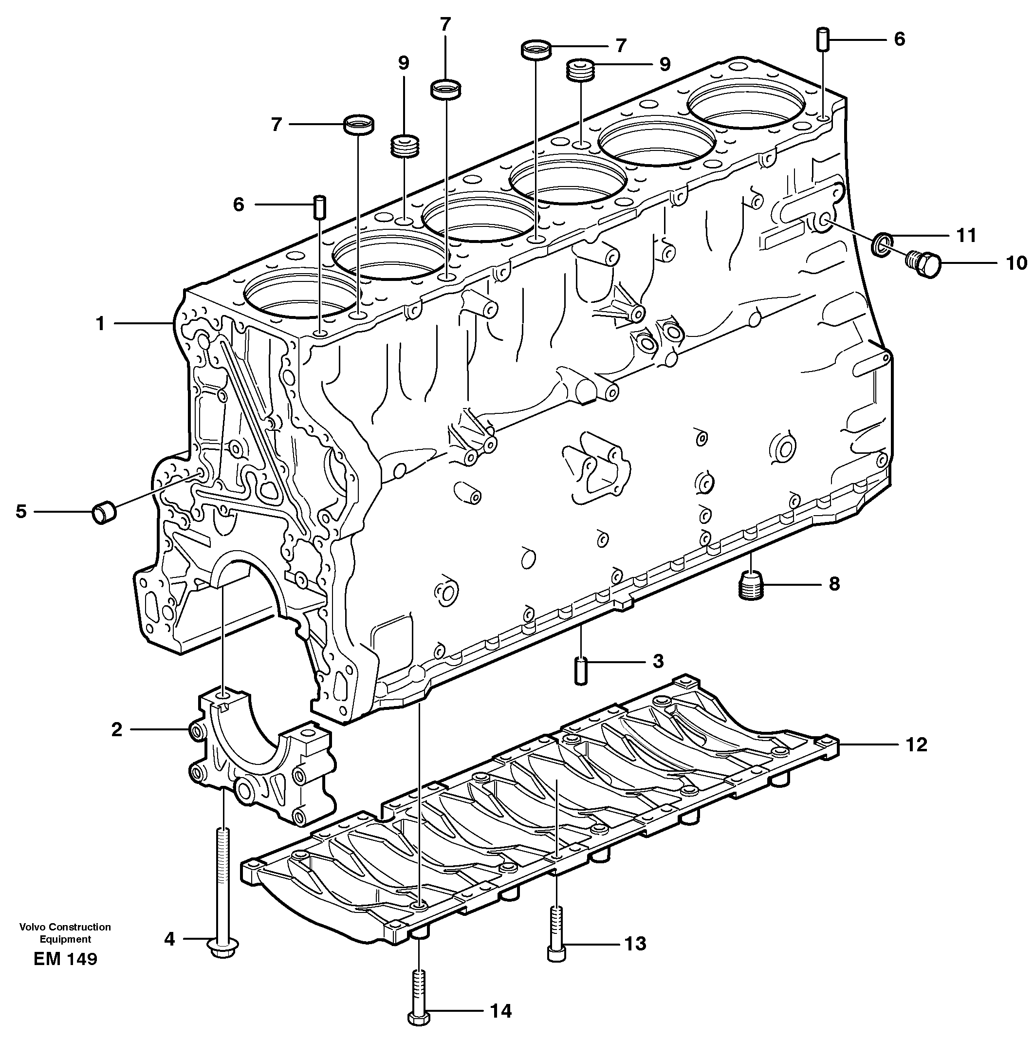 Схема запчастей Volvo L180E - 32873 Блок цилиндров L180E S/N 5004 - 7398 S/N 62501 - 62543 USA