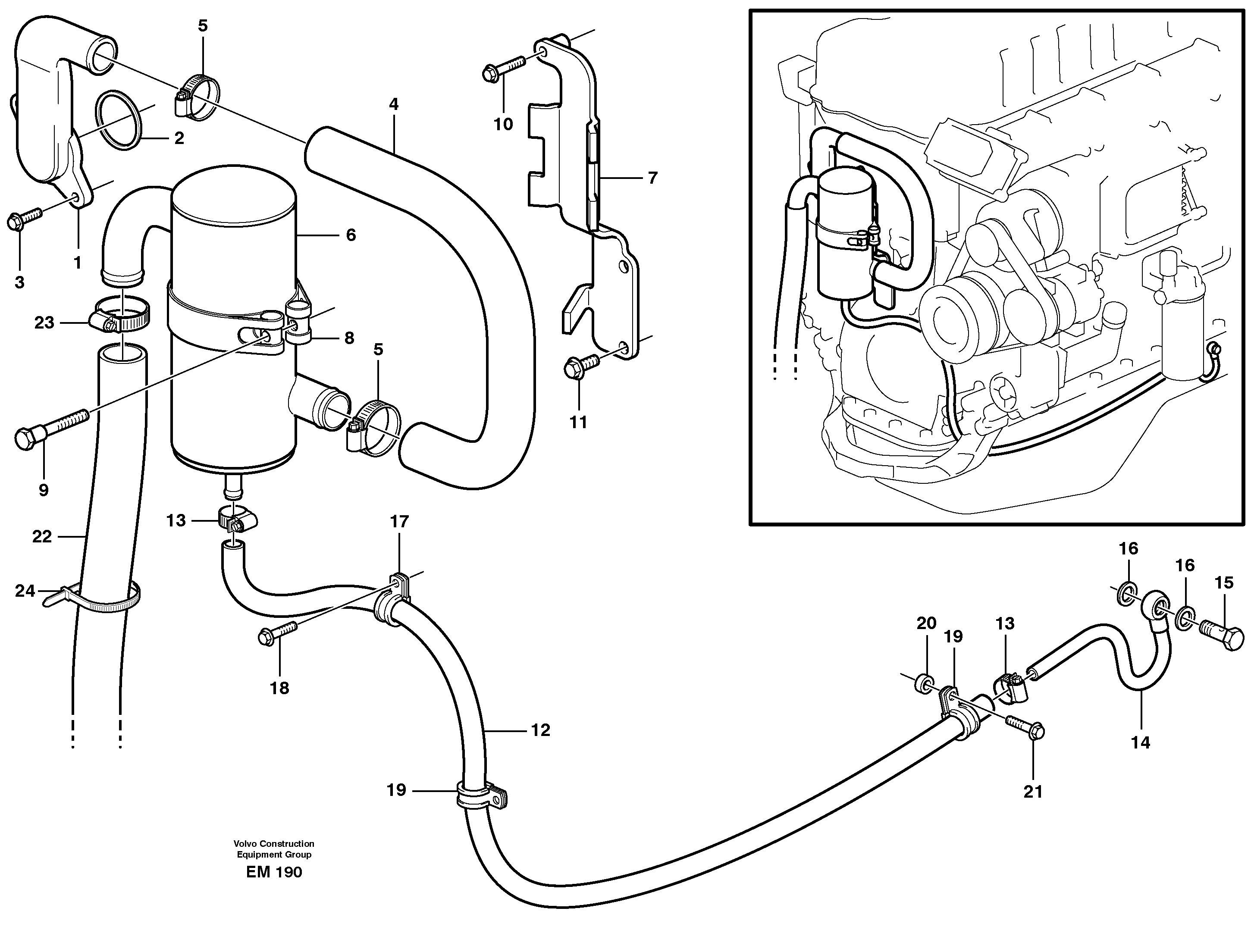 Схема запчастей Volvo L180E - 78086 Crankcase ventilation L180E S/N 5004 - 7398 S/N 62501 - 62543 USA