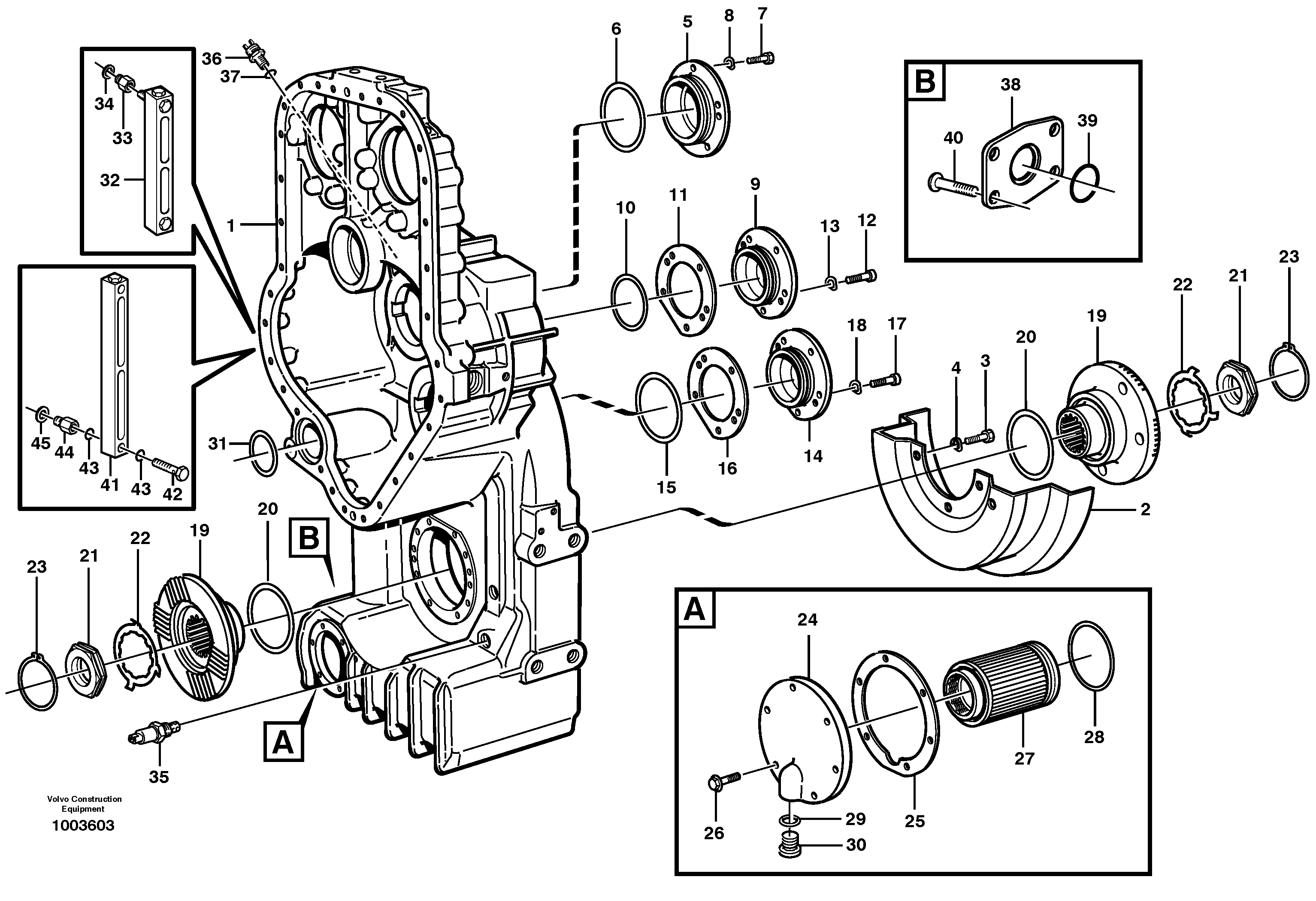 Схема запчастей Volvo L180E - 105356 Transfer case, housing and covers L180E HIGH-LIFT S/N 5004 - 7398