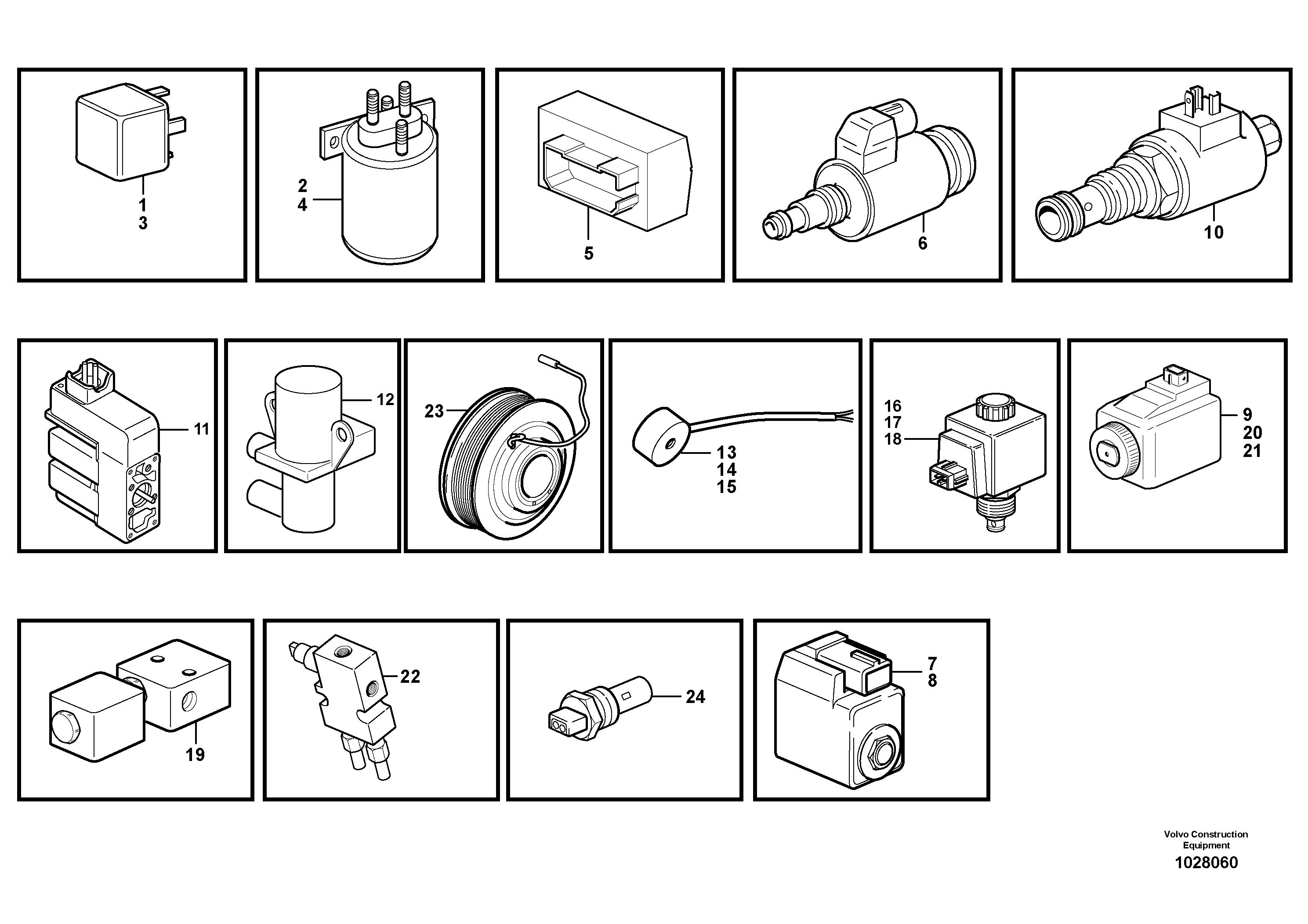 Схема запчастей Volvo L180E - 103104 Relays, sensors and solenoid valves, reference list L180E S/N 8002 - 9407