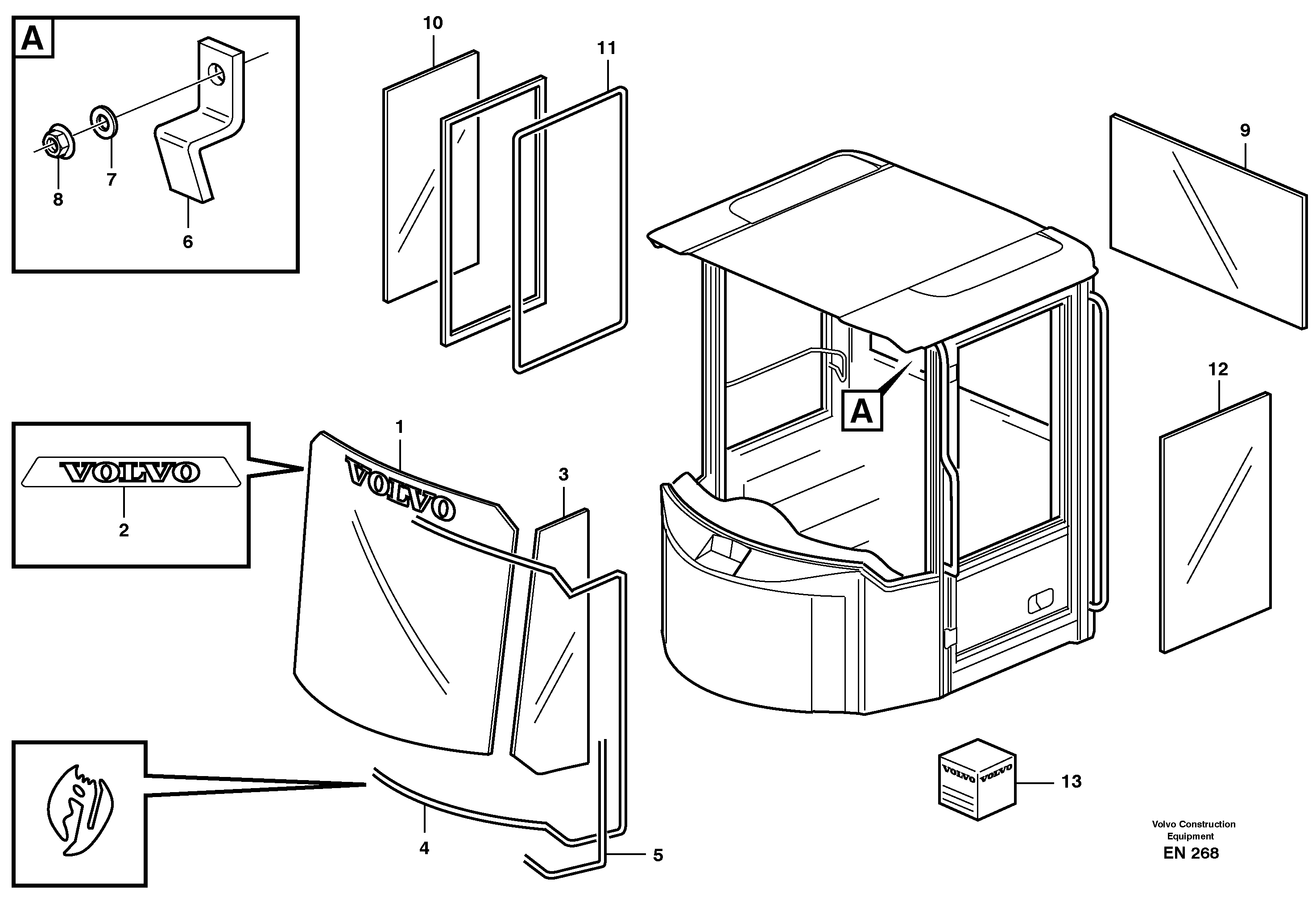 Схема запчастей Volvo L180E - 10538 Glass panes L180E HIGH-LIFT S/N 5004 - 7398