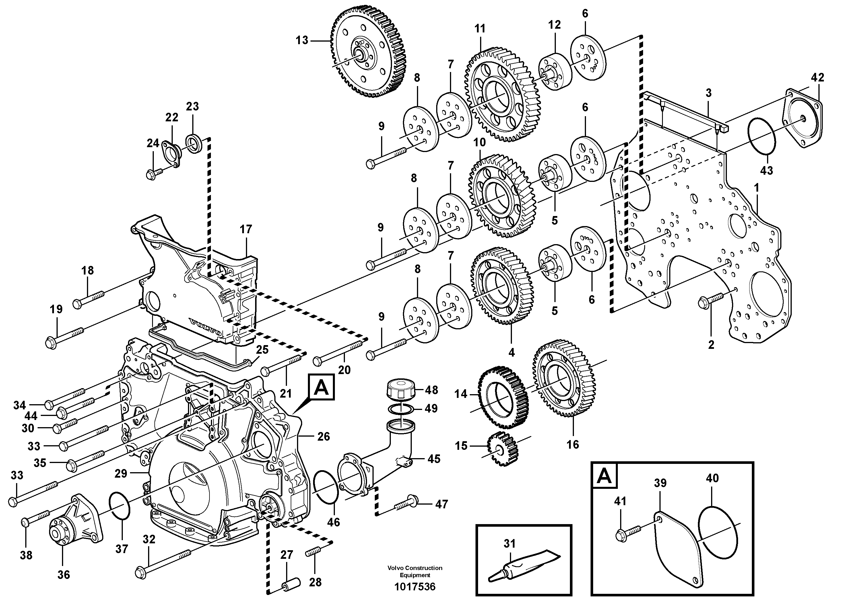 Схема запчастей Volvo L180E - 15193 Timing gear casing and gears L180E HIGH-LIFT S/N 5004 - 7398