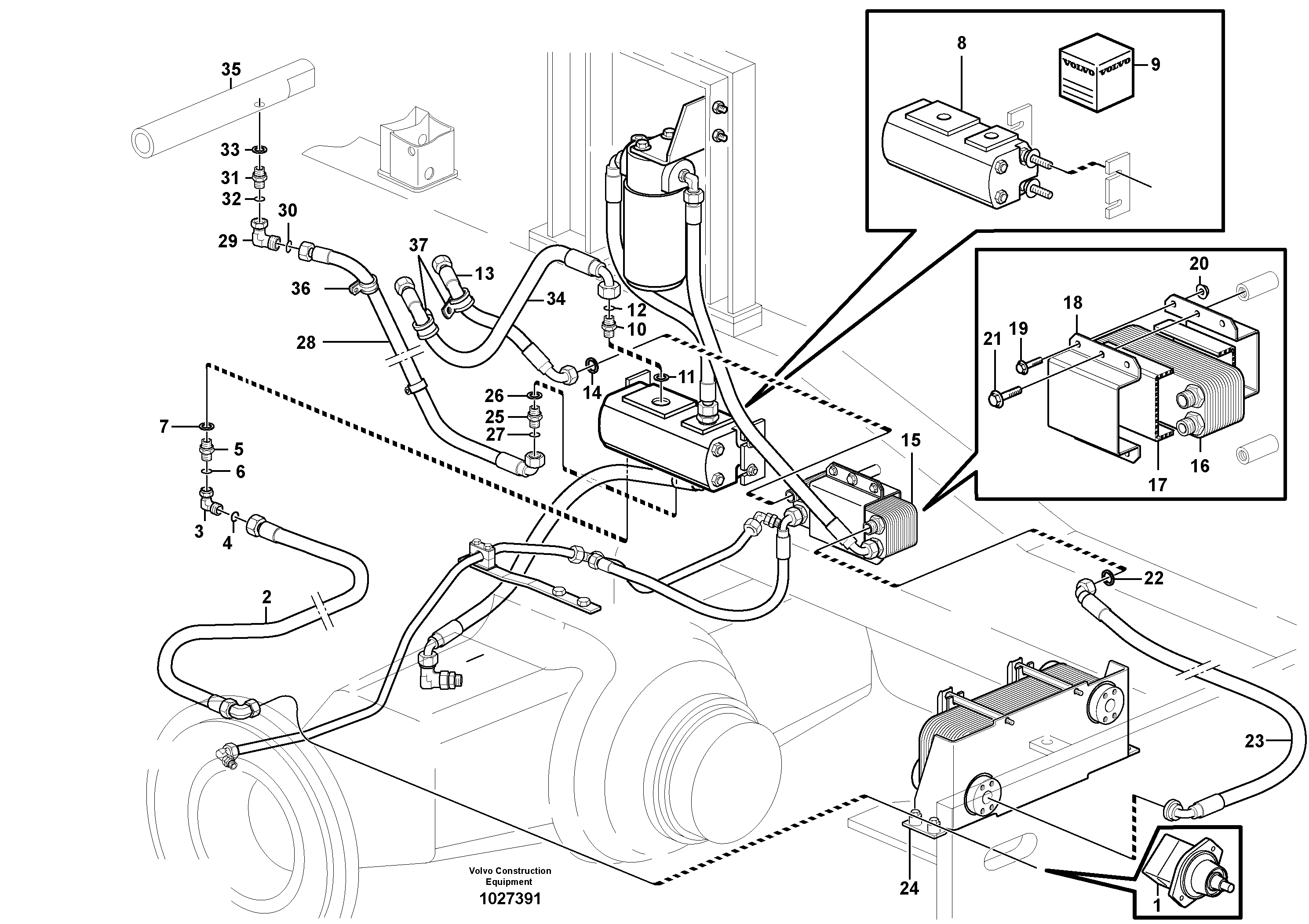 Схема запчастей Volvo L180E - 88352 Oil cooler, rear, motor circuit L180E HIGH-LIFT S/N 8002 - 9407