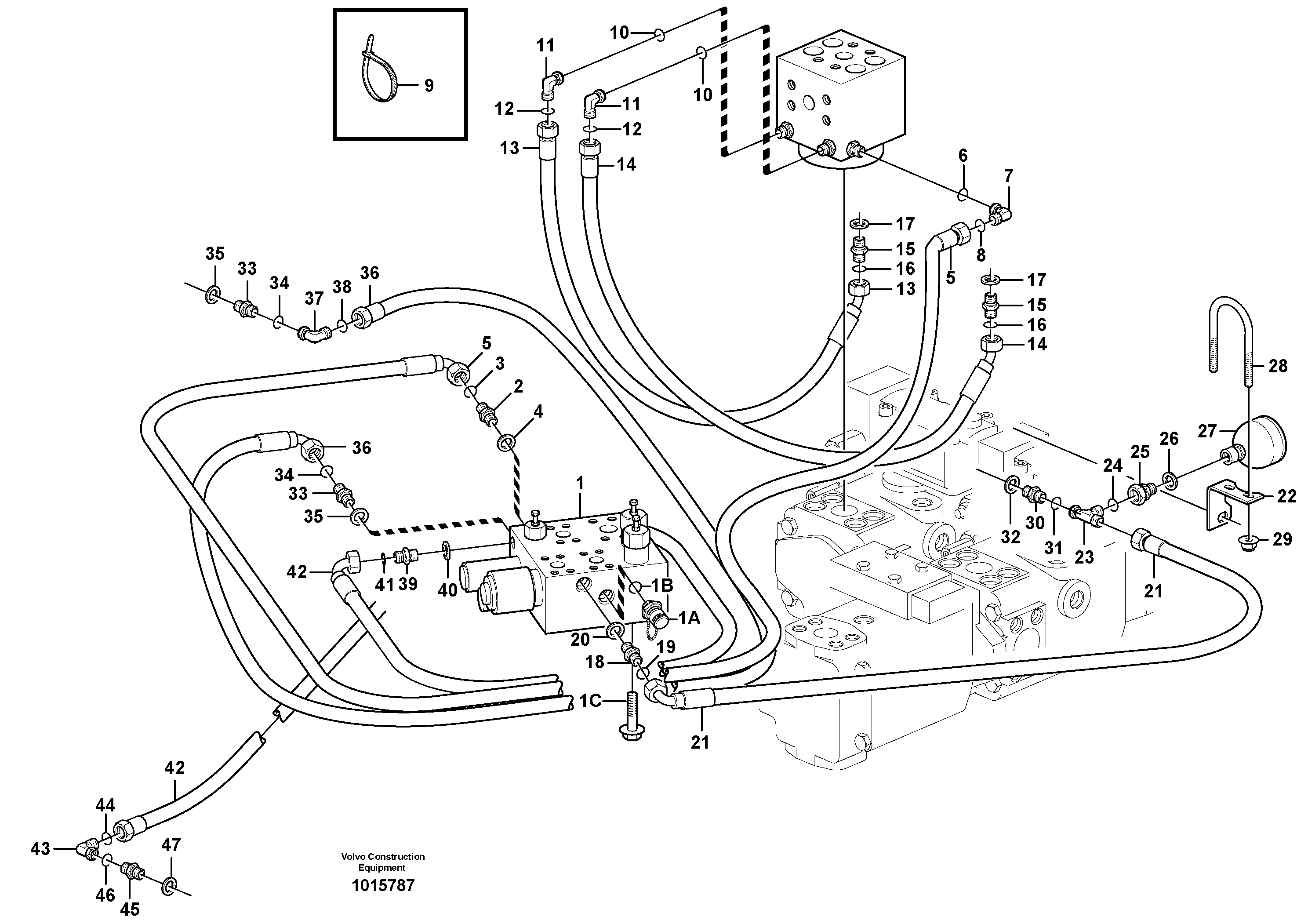 Схема запчастей Volvo L180E - 37803 Load sensing line L180E S/N 5004 - 7398 S/N 62501 - 62543 USA
