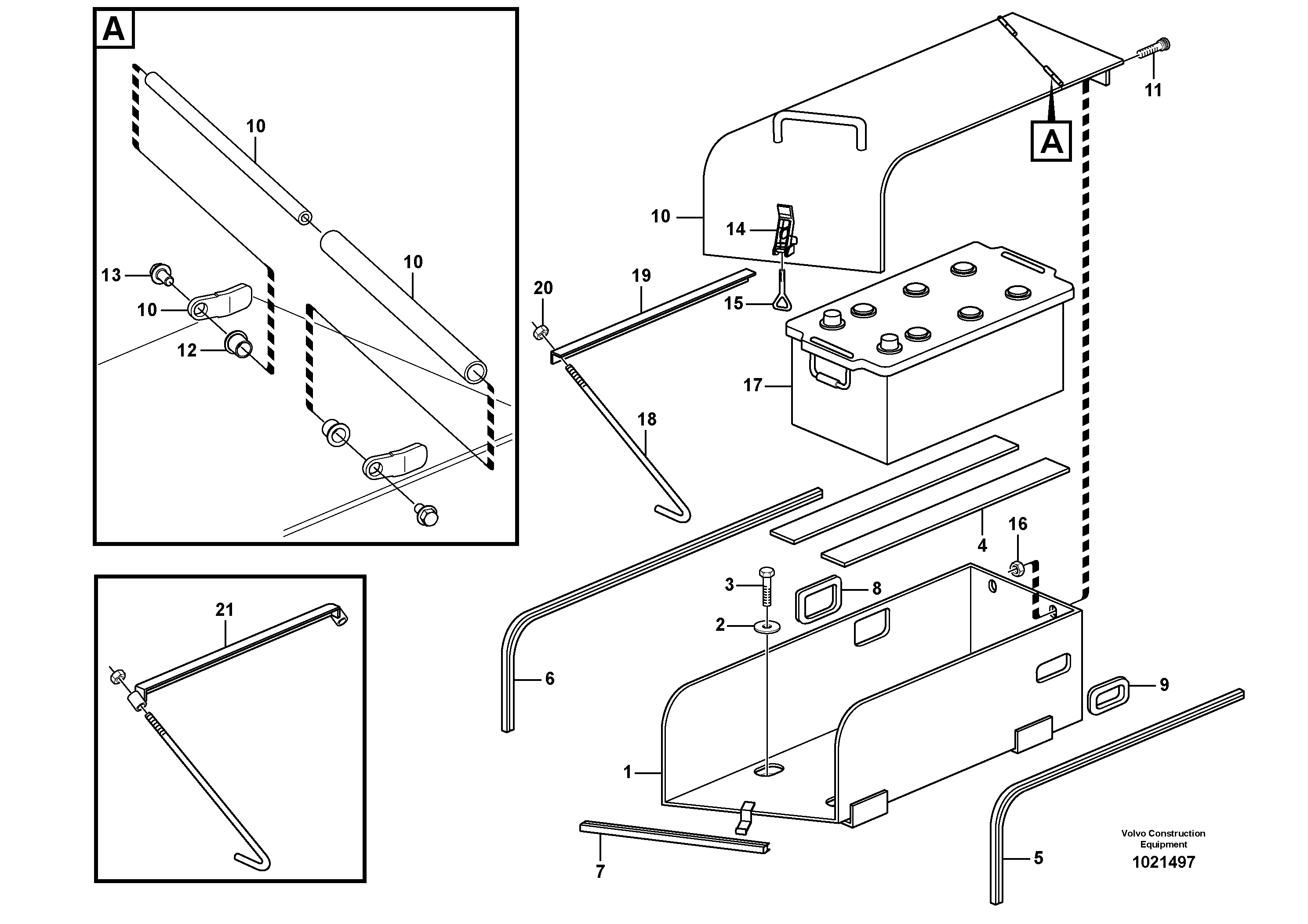 Схема запчастей Volvo L180E - 90659 Battery box with fitting parts L180E HIGH-LIFT S/N 5004 - 7398