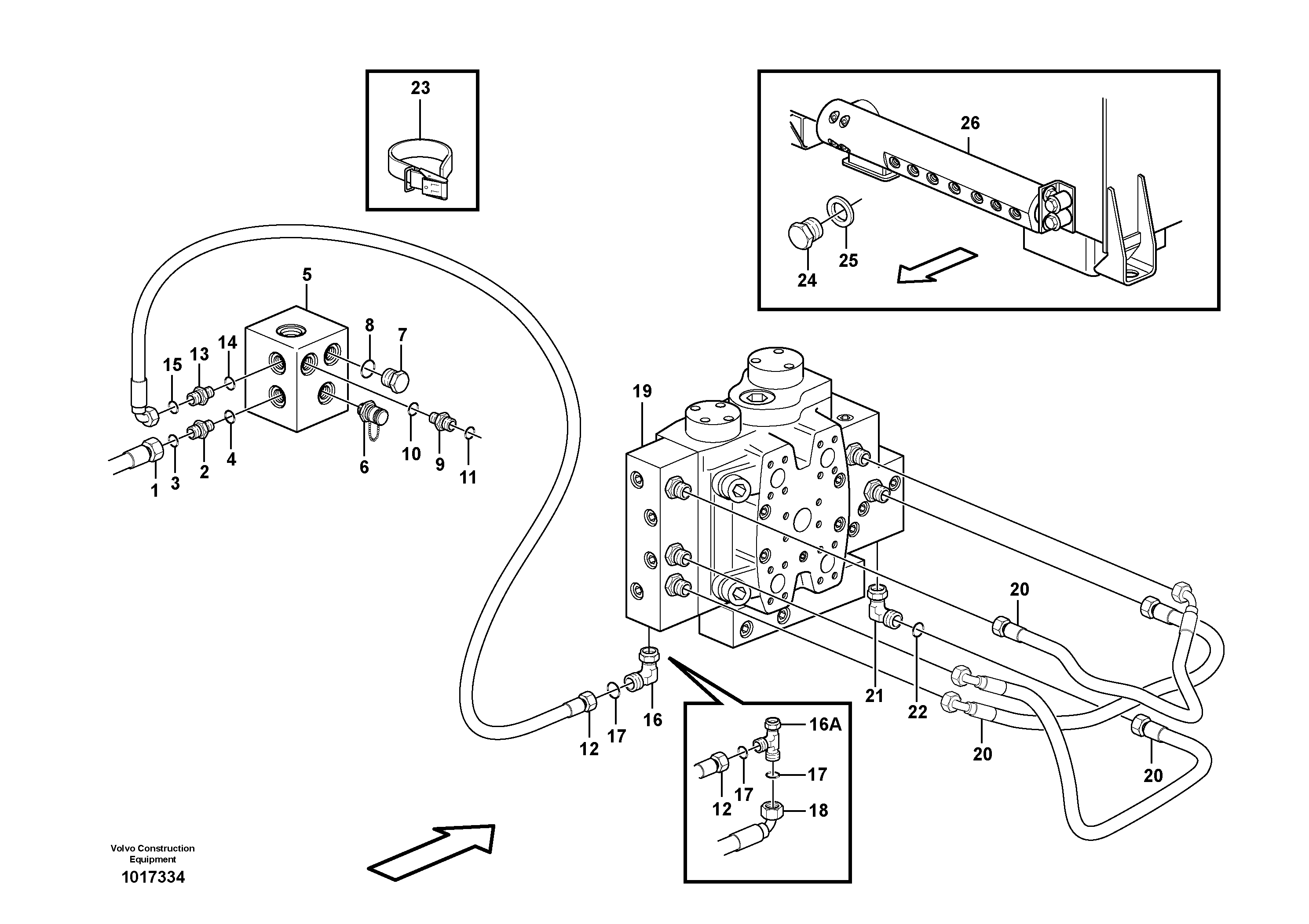 Схема запчастей Volvo L180E - 76316 Servo - hydraulic, hydraulic lines L180E S/N 5004 - 7398 S/N 62501 - 62543 USA