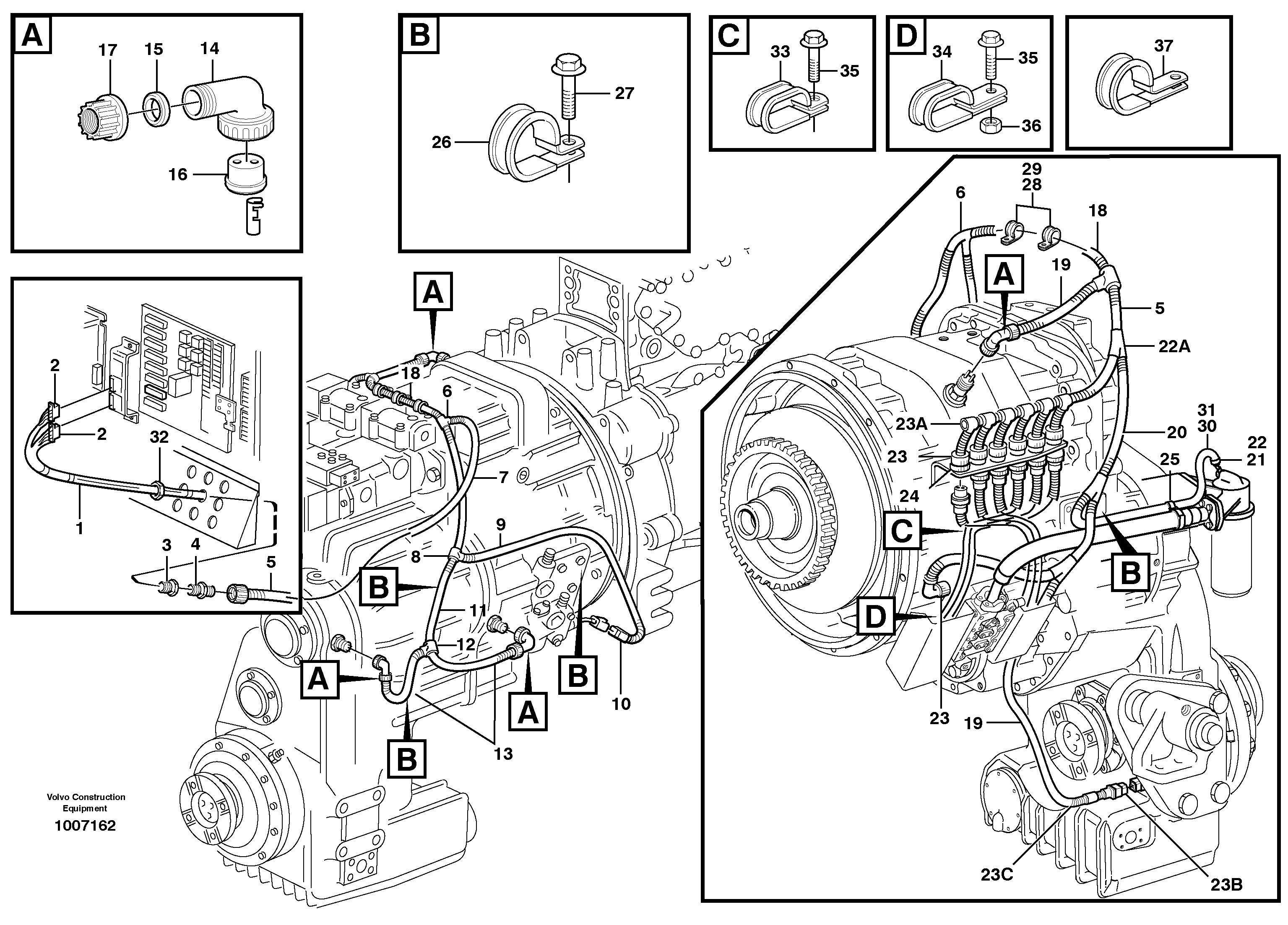 Схема запчастей Volvo L180E - 84114 Cable harness for transmission with assembly parts L180E S/N 5004 - 7398 S/N 62501 - 62543 USA