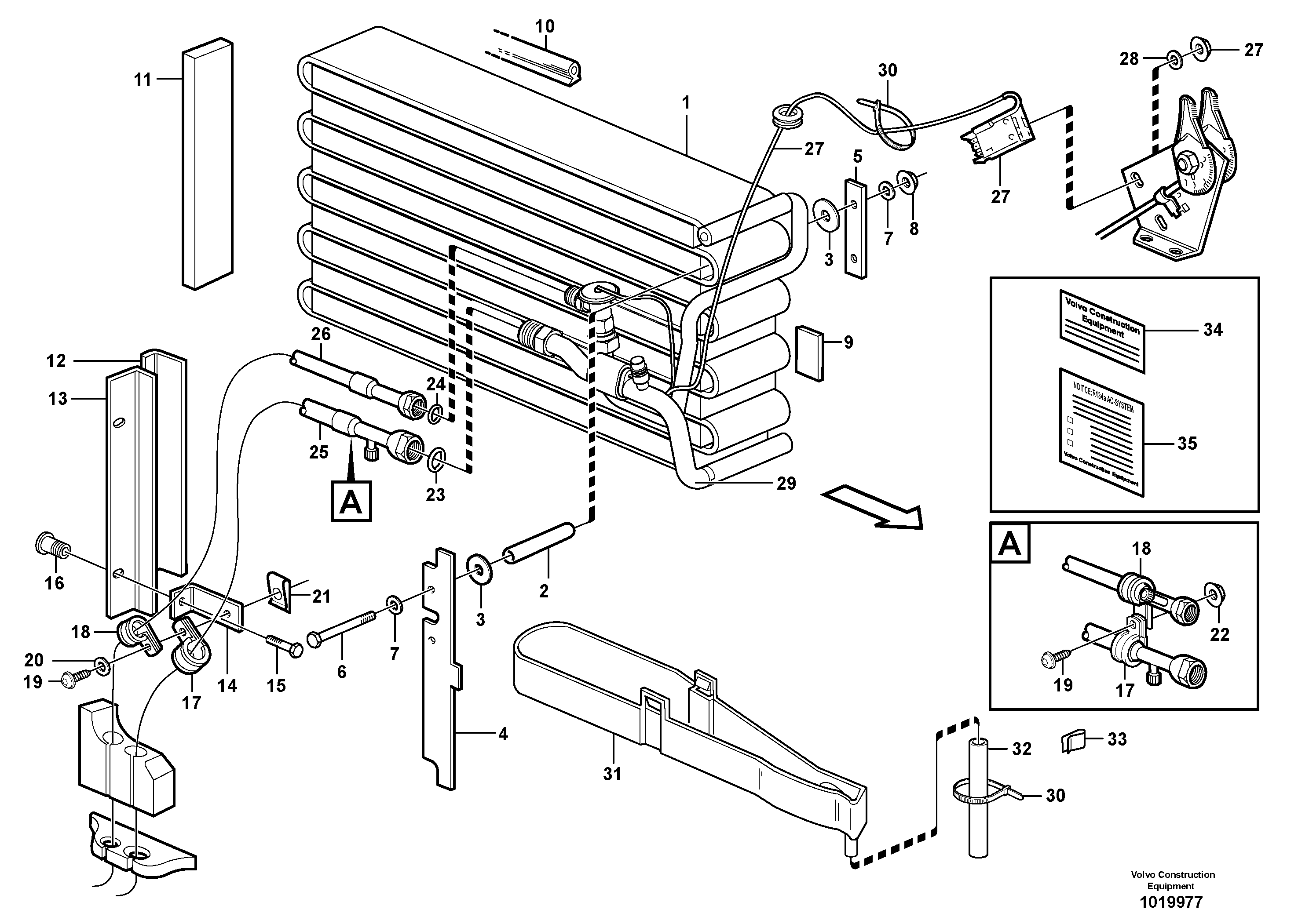 Схема запчастей Volvo L180E - 21722 Evaporator for cooling agent R134a with fitting parts L180E HIGH-LIFT S/N 8002 - 9407
