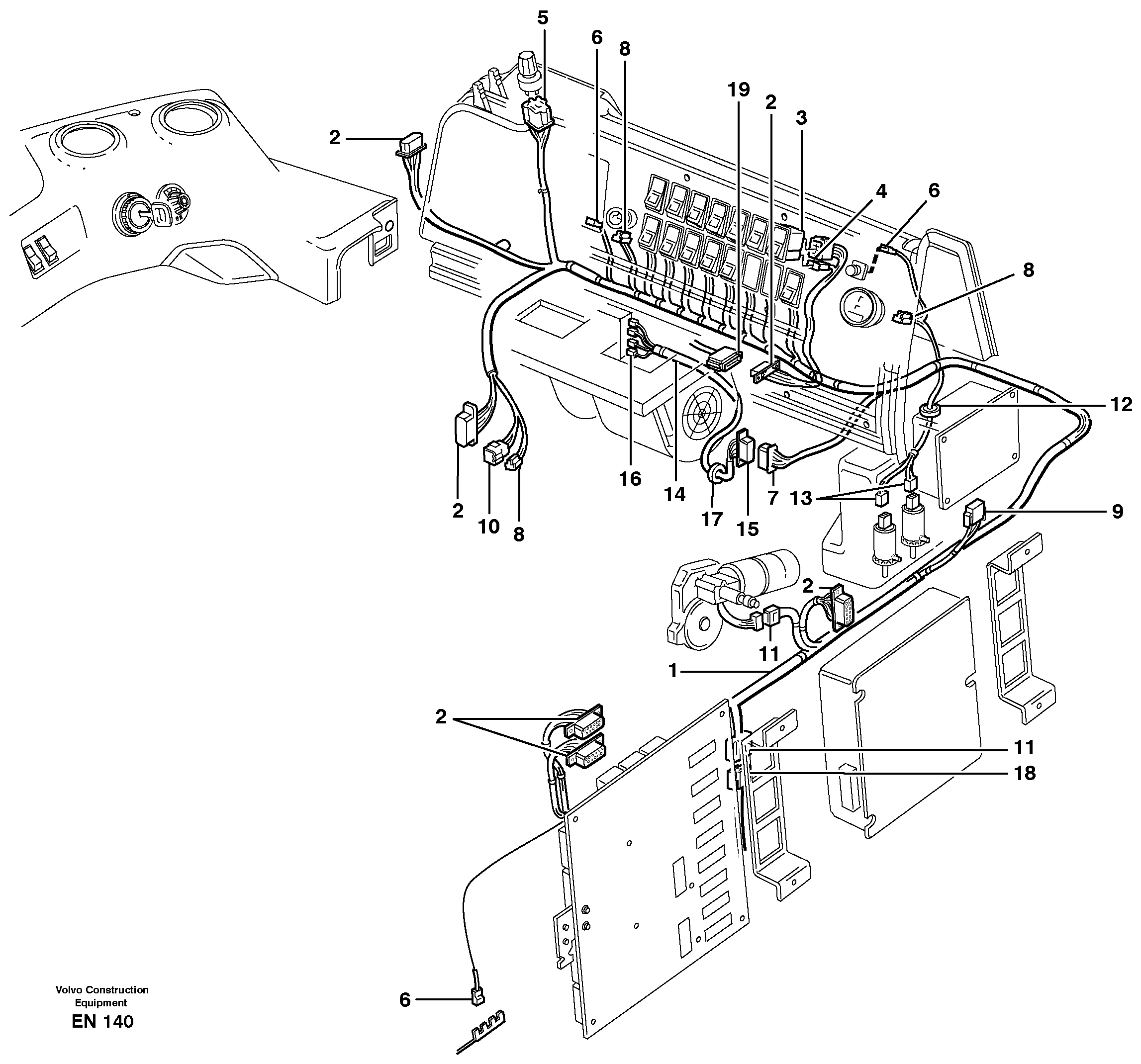 Схема запчастей Volvo L180E - 62194 Cable harnesses, control panel L180E HIGH-LIFT S/N 5004 - 7398