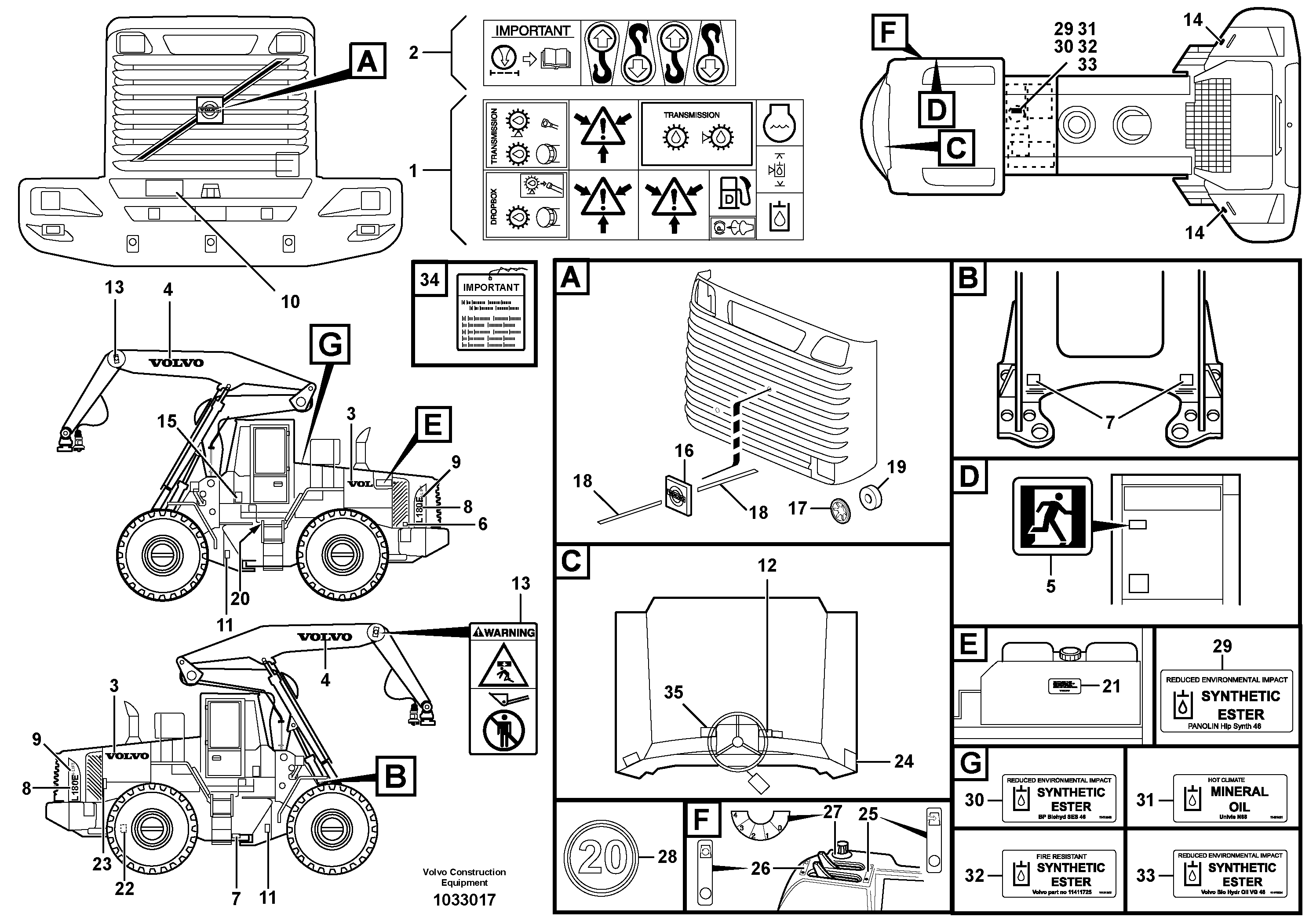 Схема запчастей Volvo L180E - 45076 Sign plates and decals L180E HIGH-LIFT S/N 8002 - 9407