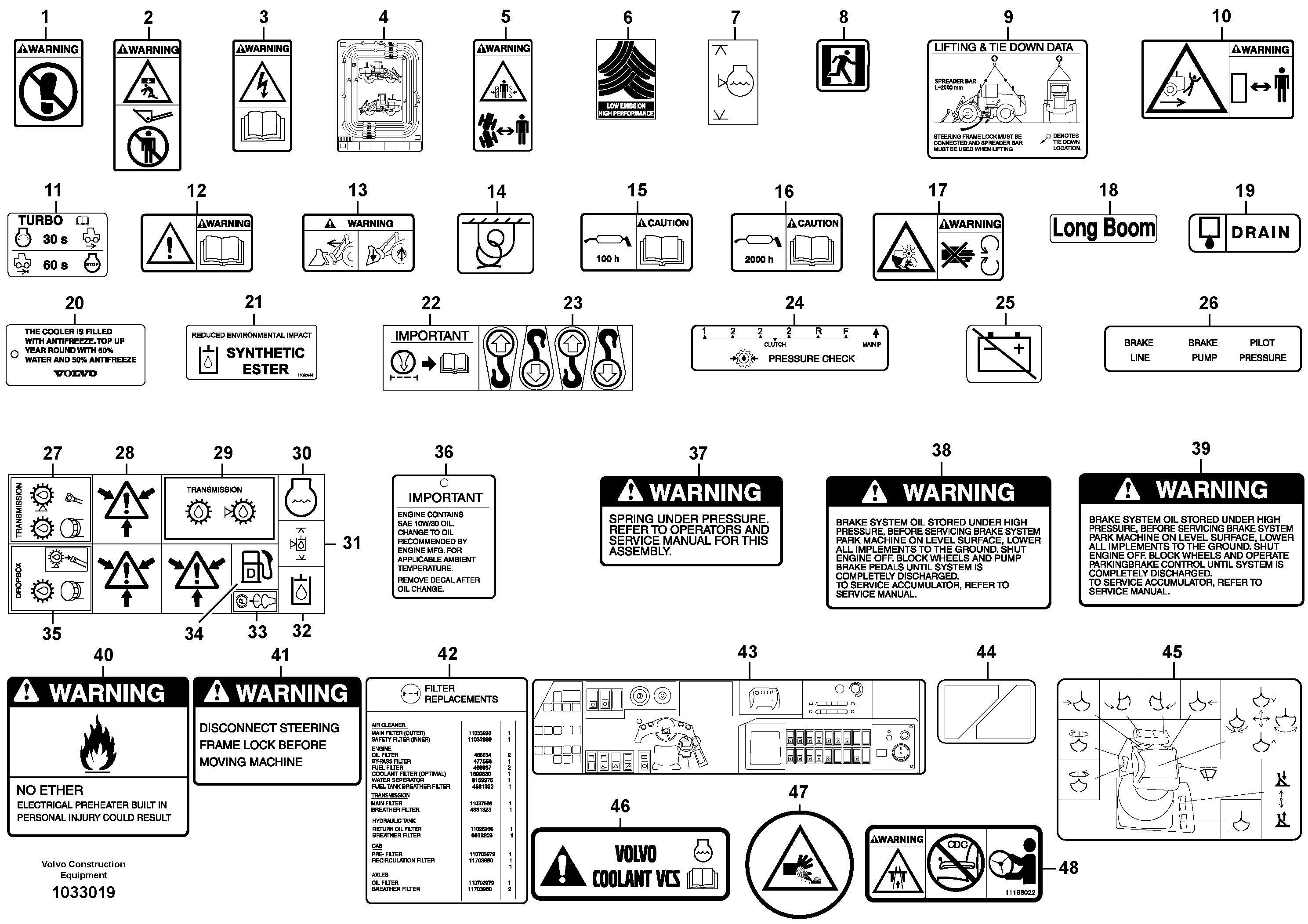 Схема запчастей Volvo L180E - 45079 Illustrations of sign plates and decals L180E HIGH-LIFT S/N 8002 - 9407