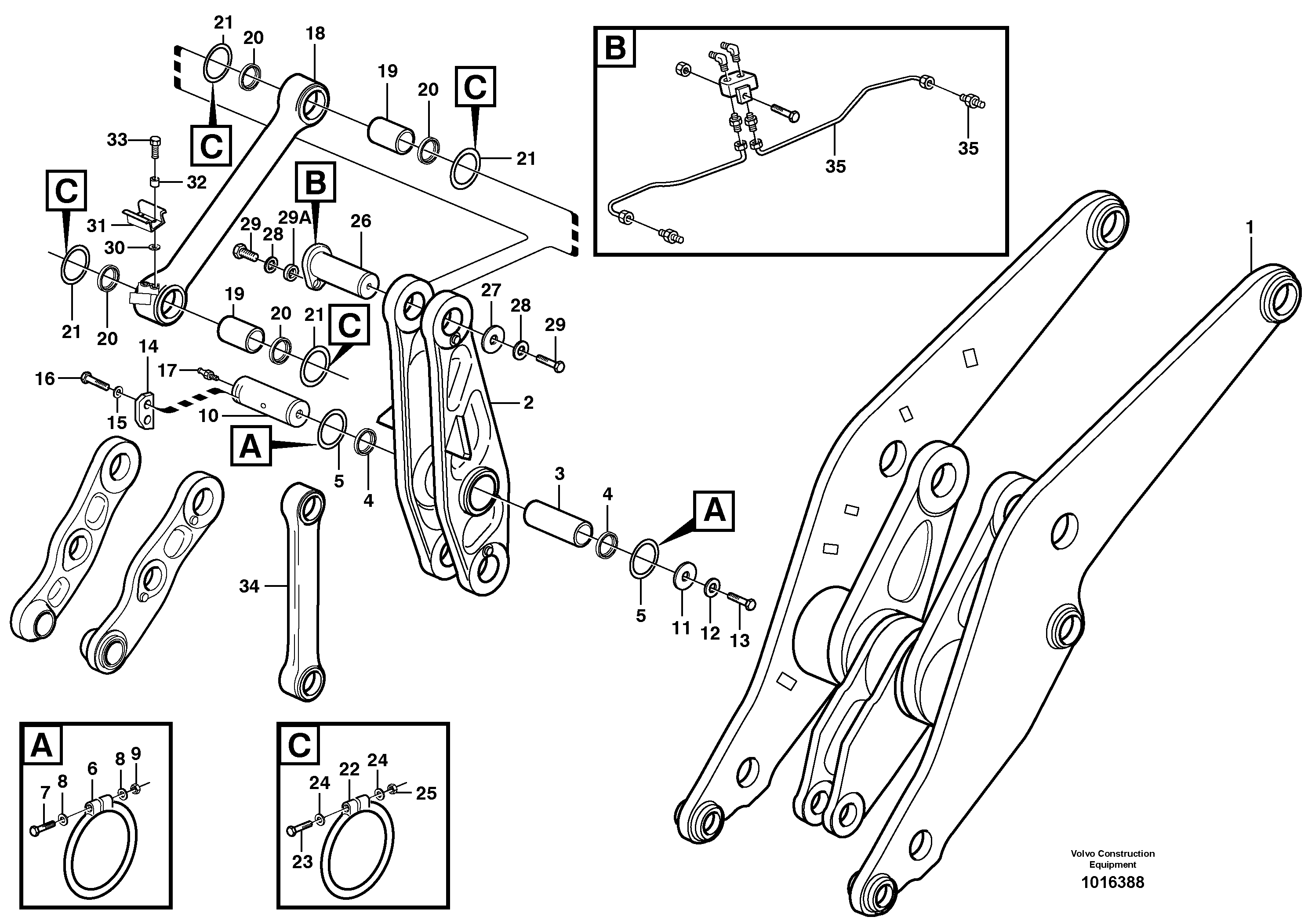 Схема запчастей Volvo L180E - 85580 Rear links with assembly parts L180E S/N 5004 - 7398 S/N 62501 - 62543 USA