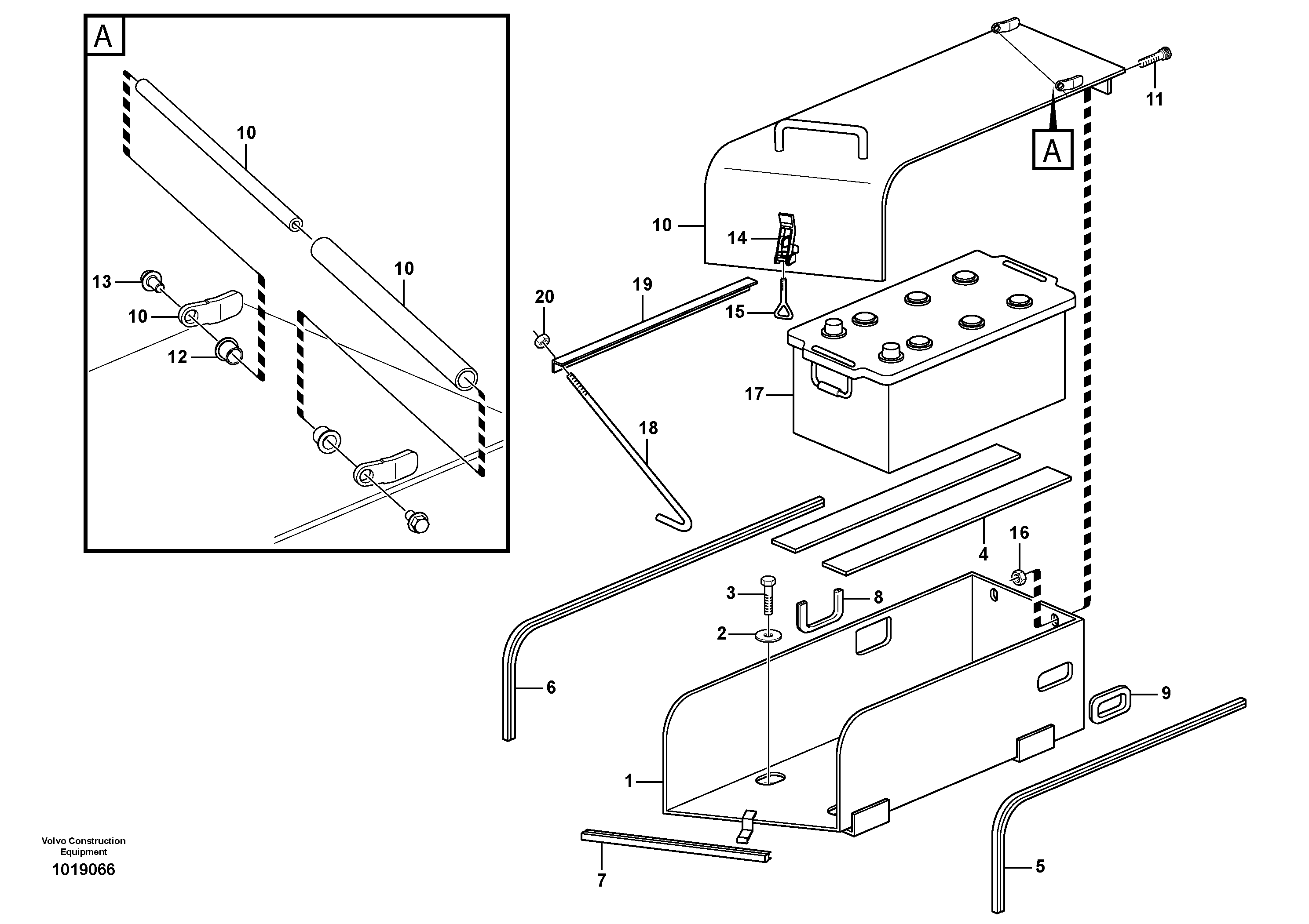 Схема запчастей Volvo L180E - 83647 Battery box with fitting parts L180E S/N 8002 - 9407