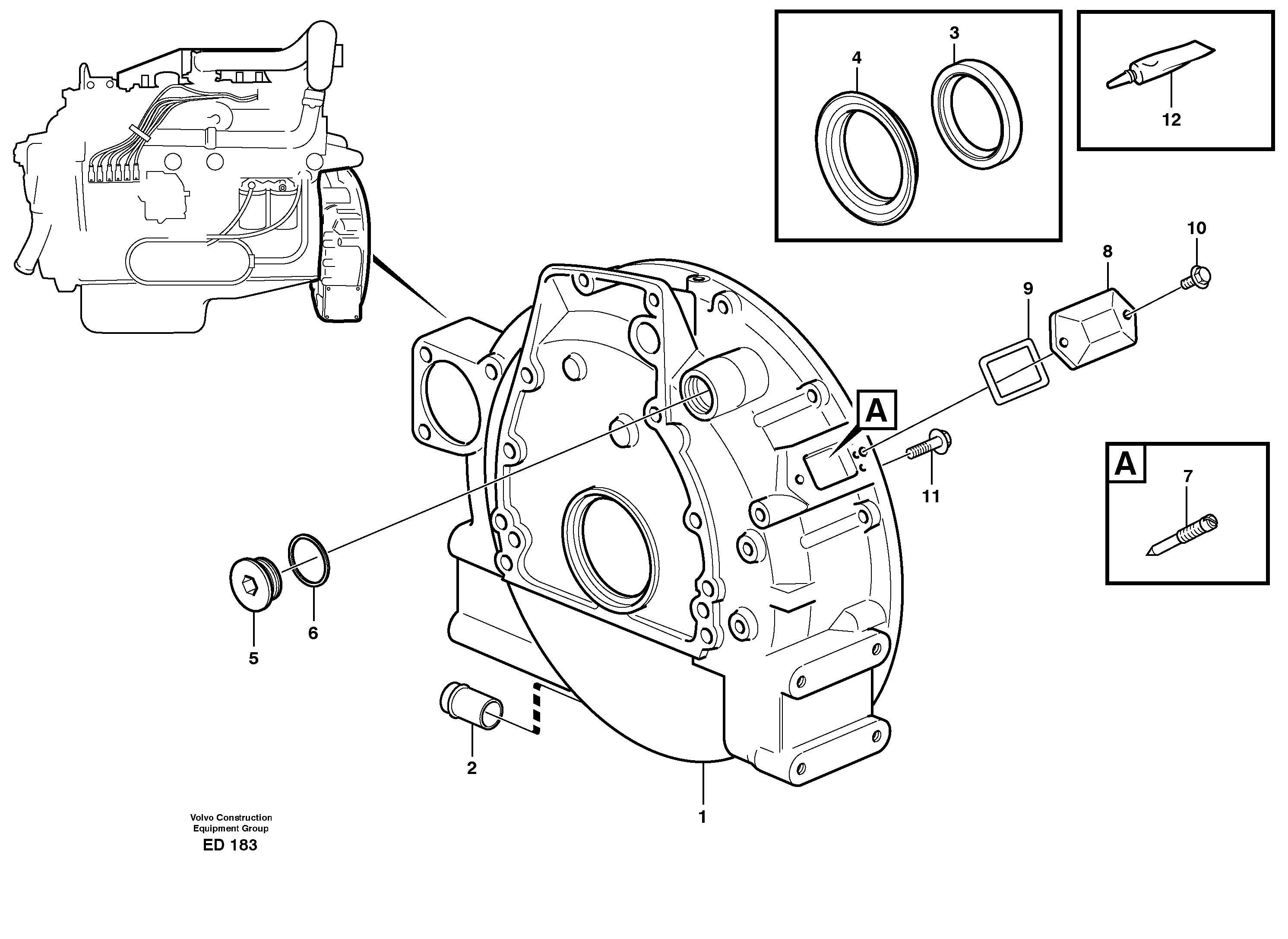 Схема запчастей Volvo L90D - 36084 Картер маховика L90D