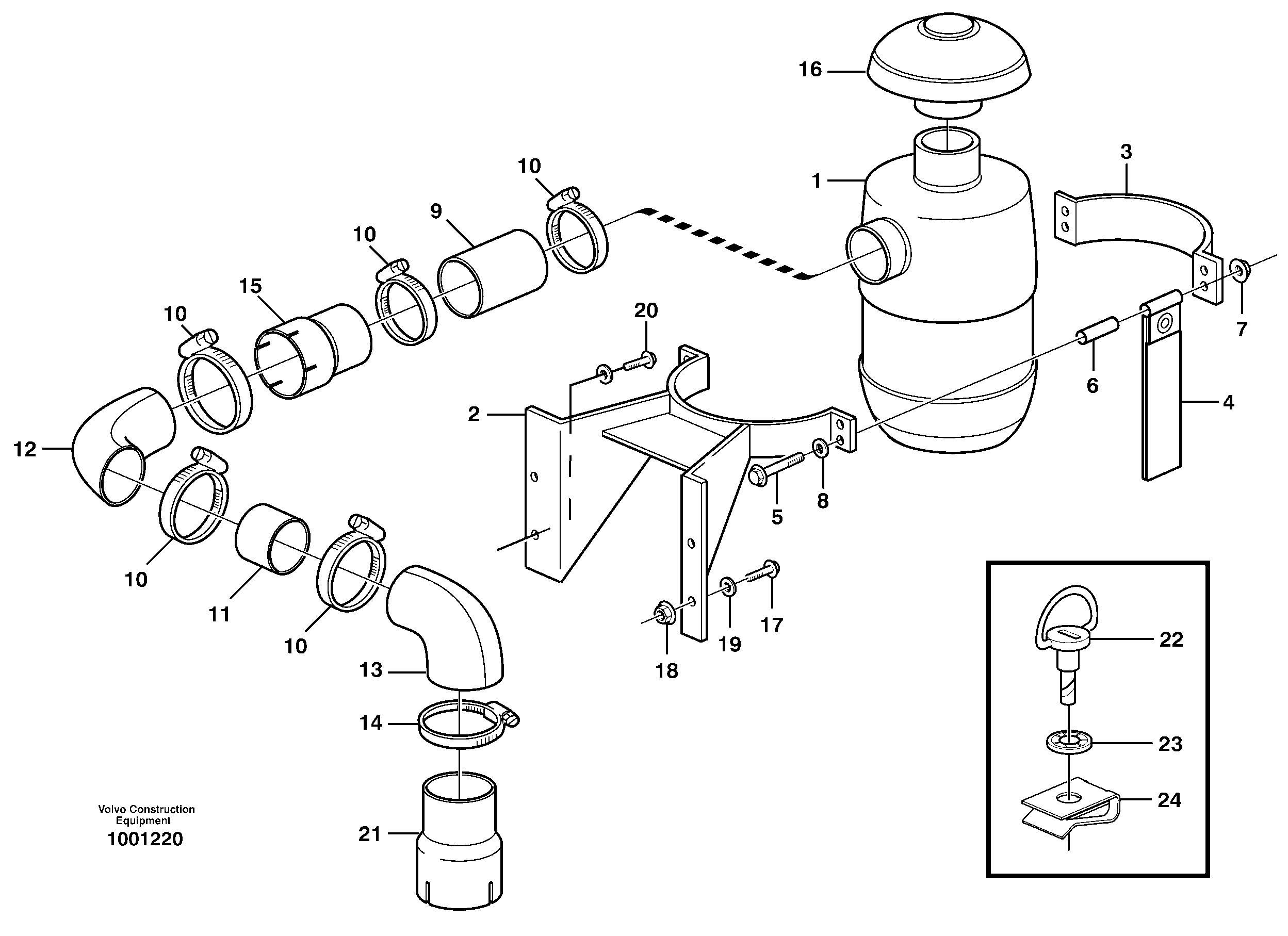 Схема запчастей Volvo L90D - 103470 Air filter with fitting parts L90D