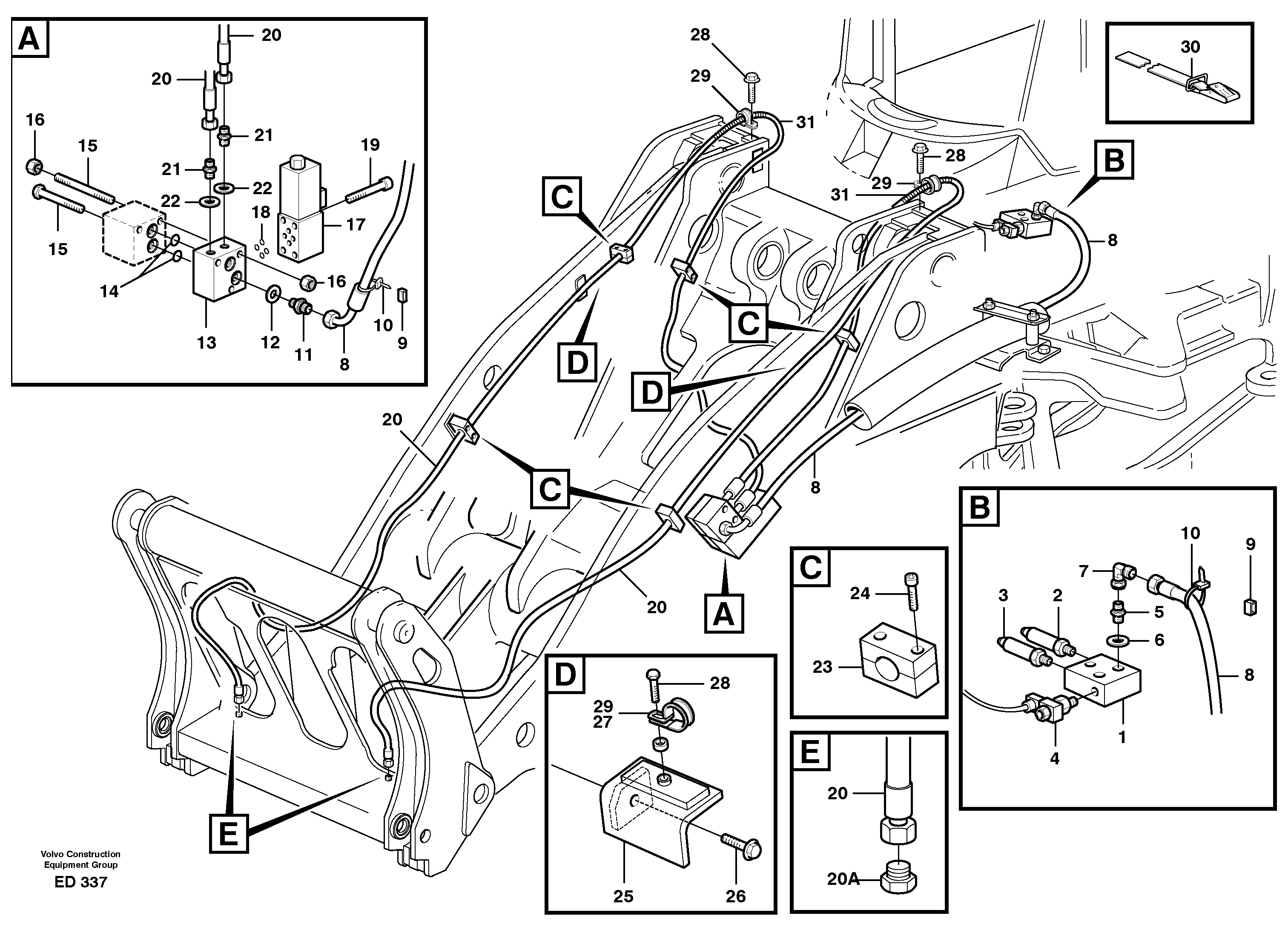 Схема запчастей Volvo L90D - 100230 Hydraulic system for attachment bracket L90D