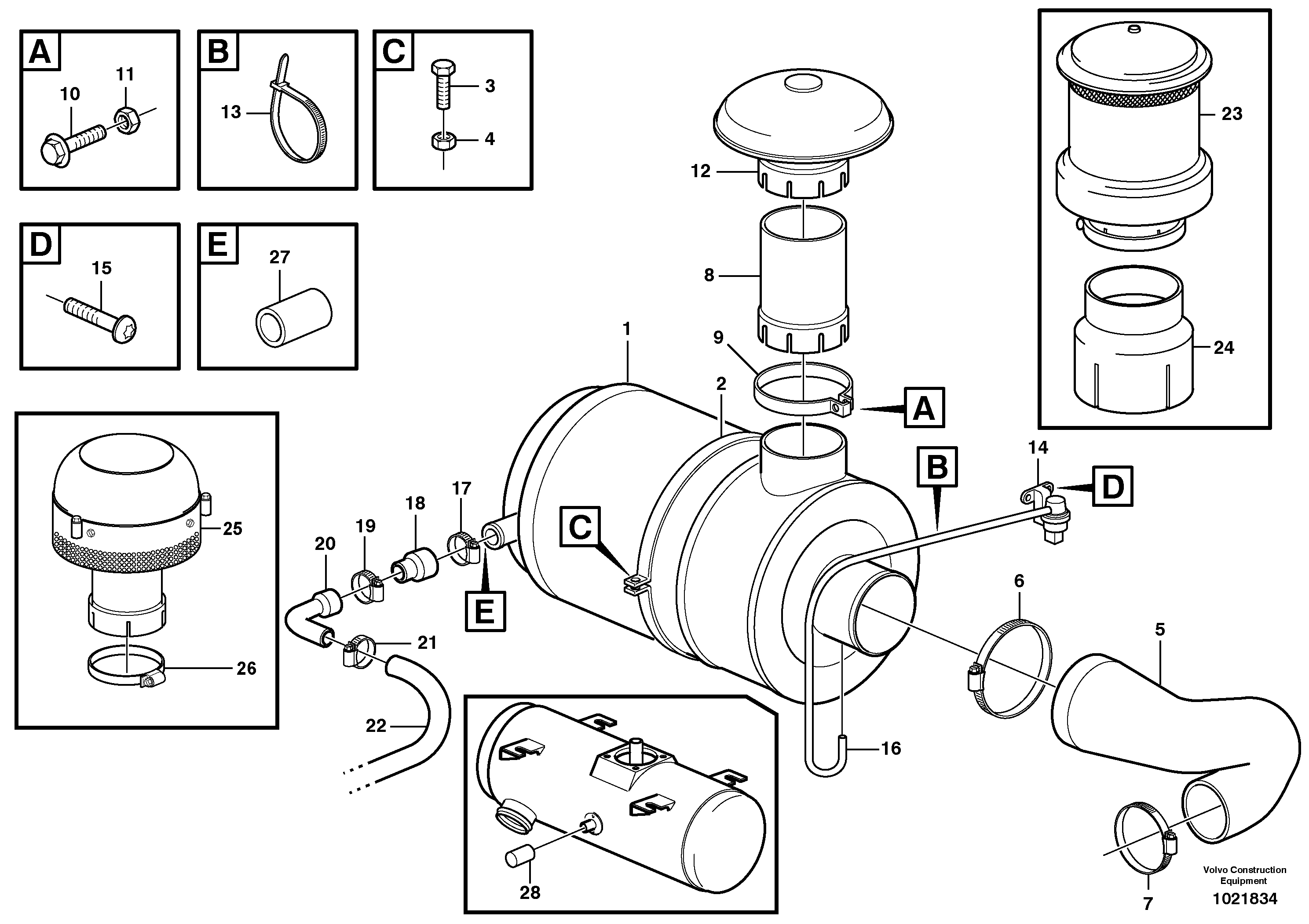 Схема запчастей Volvo L90D - 78023 Air filter with fitting parts L90D