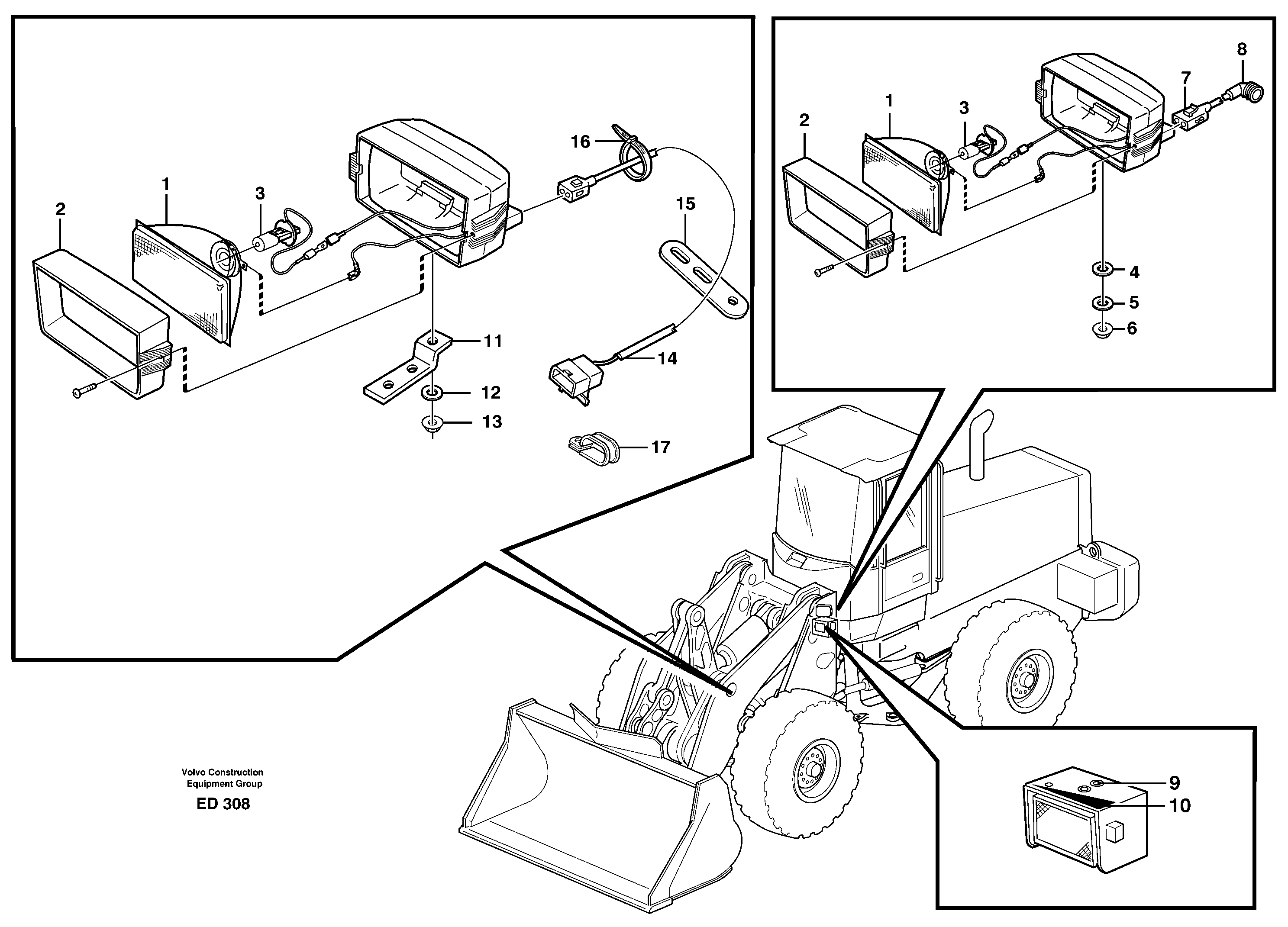 Схема запчастей Volvo L90D - 50109 Work lights, front L90D