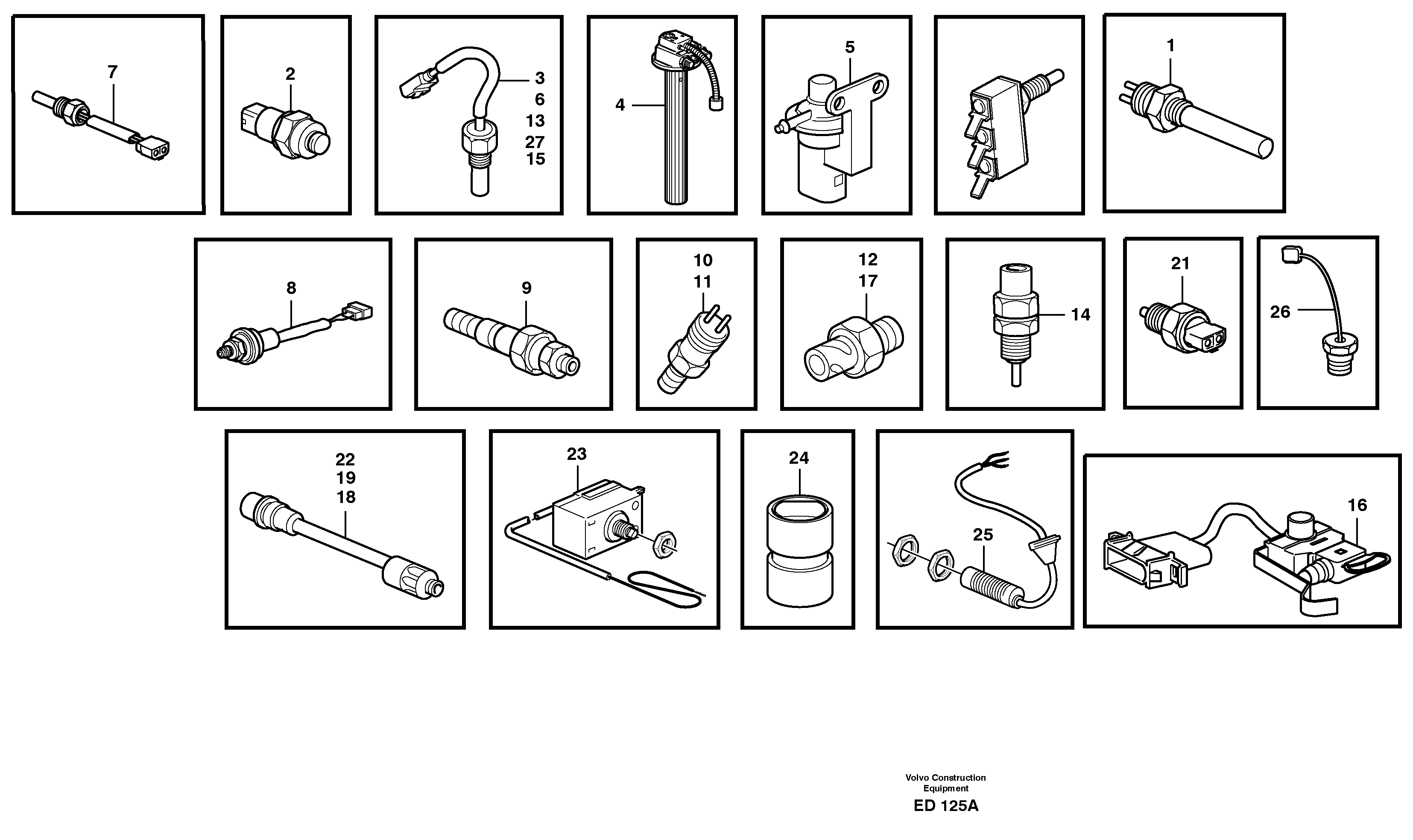 Схема запчастей Volvo L90D - 35604 Sensors, reference list L90D