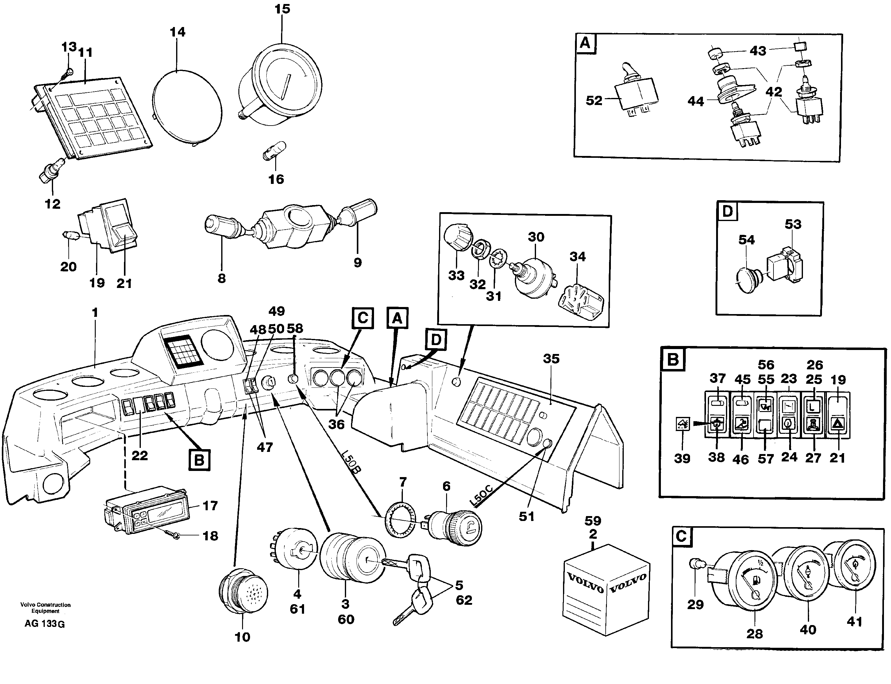 Схема запчастей Volvo L50C - 99266 Instruments panel L50B/L50C VOLVO BM VOLVO BM L50B/L50C SER NO - 10966