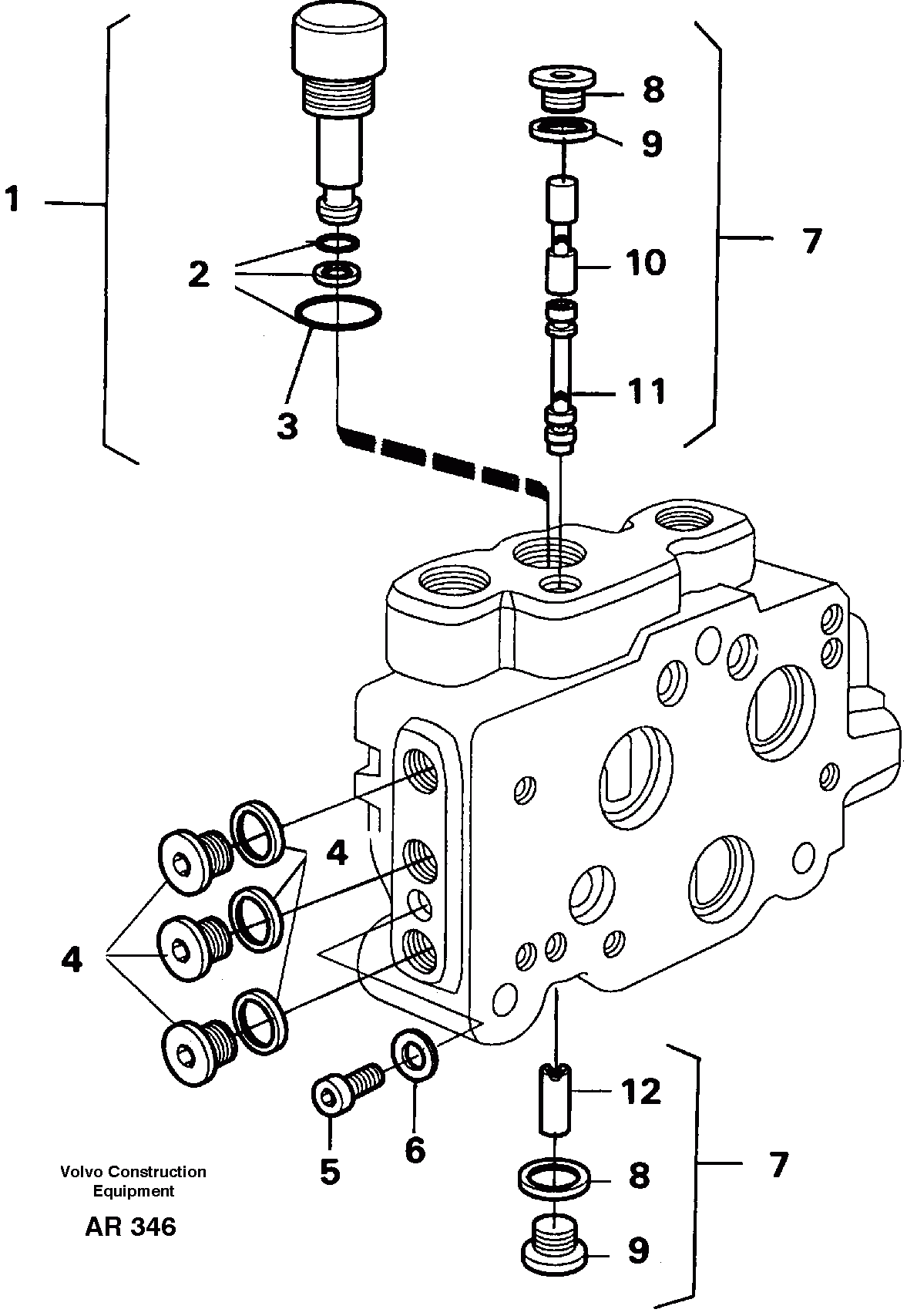 Схема запчастей Volvo L50C - 64883 Valve section L50C S/N 10967-, OPEN ROPS S/N 35001-