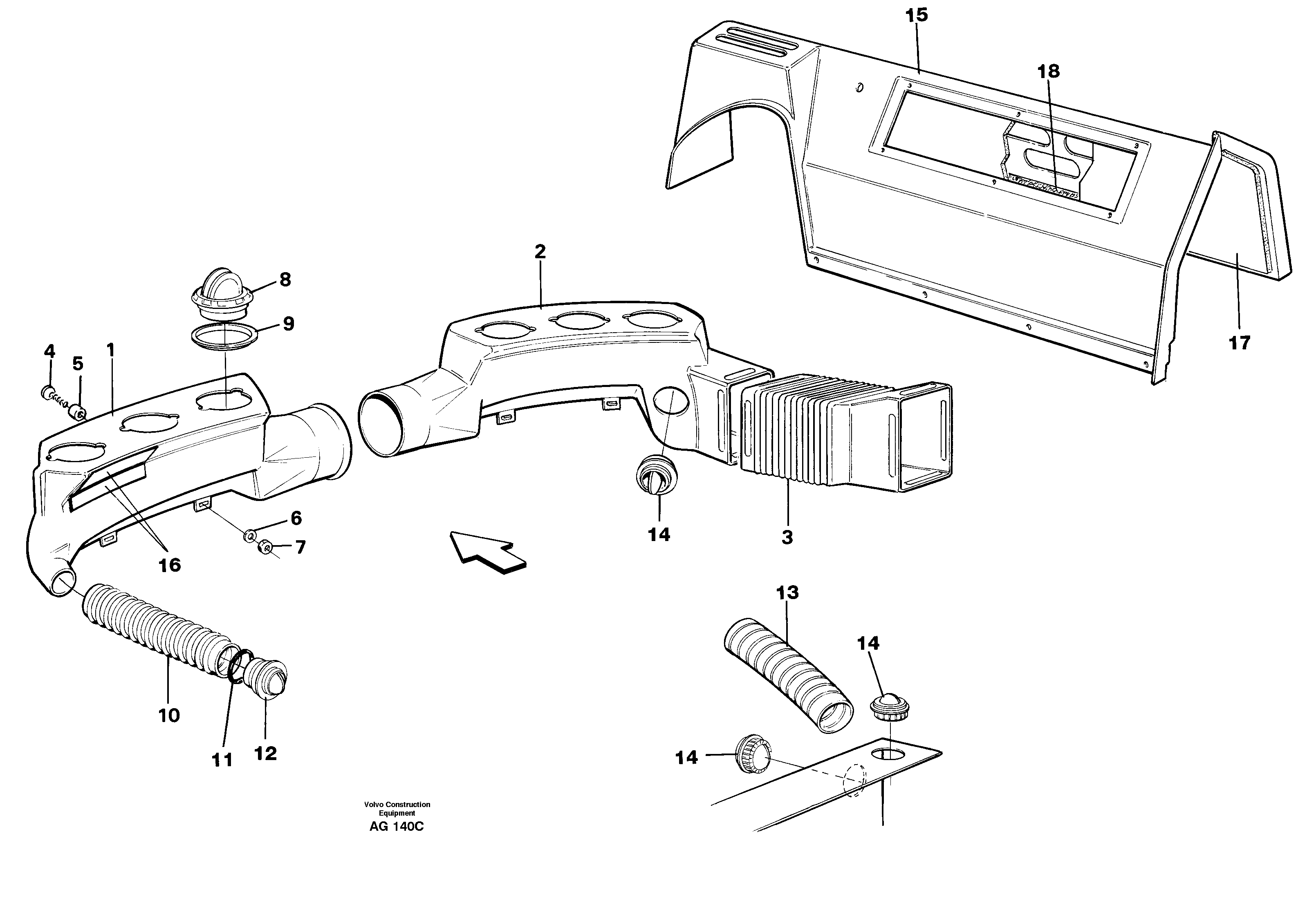 Схема запчастей Volvo L50C - 47152 Air ducts L50B/L50C VOLVO BM VOLVO BM L50B/L50C SER NO - 10966
