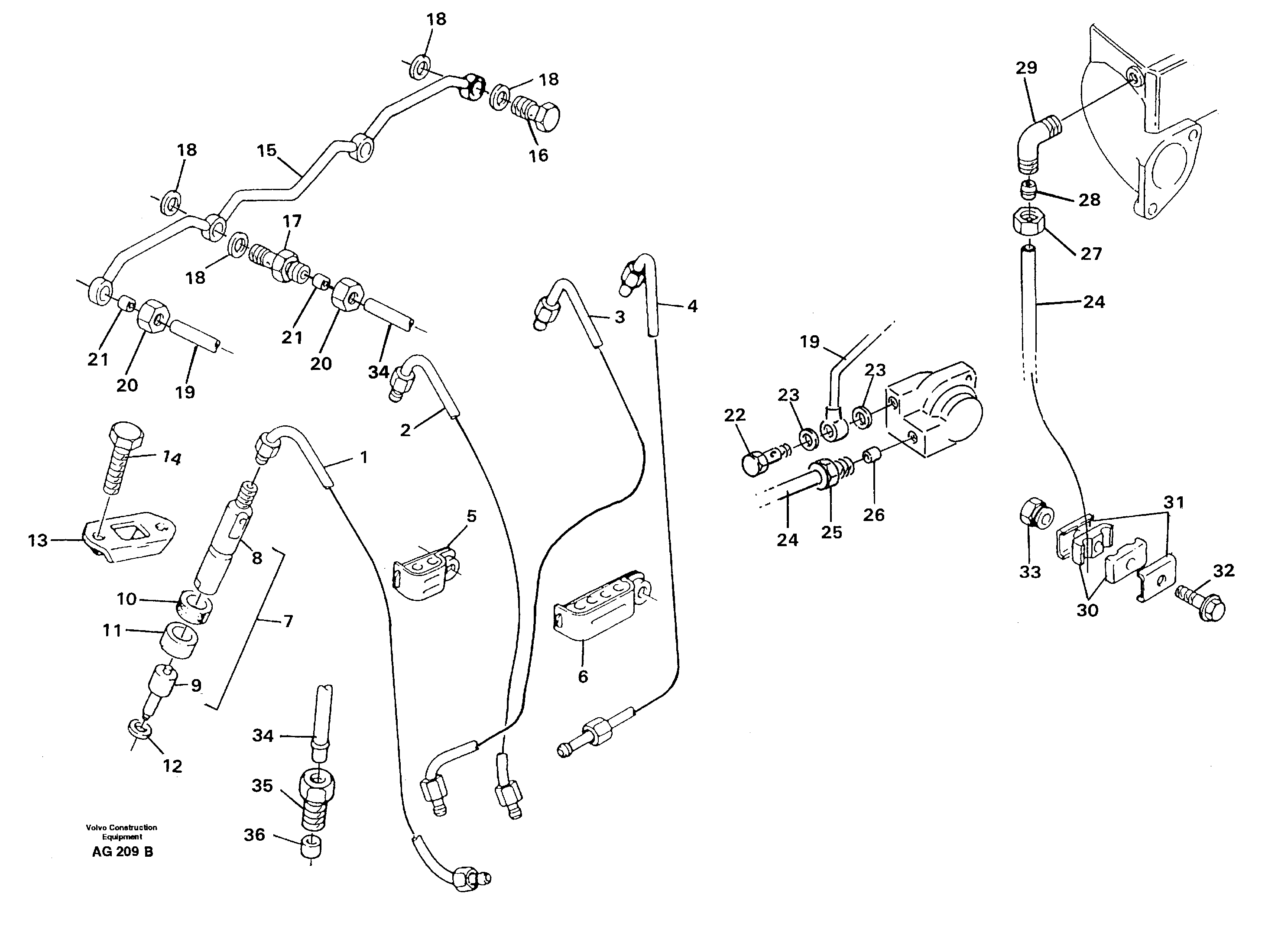 Схема запчастей Volvo L50C - 44124 Fuel lines Injectors L50B/L50C VOLVO BM VOLVO BM L50B/L50C SER NO - 10966