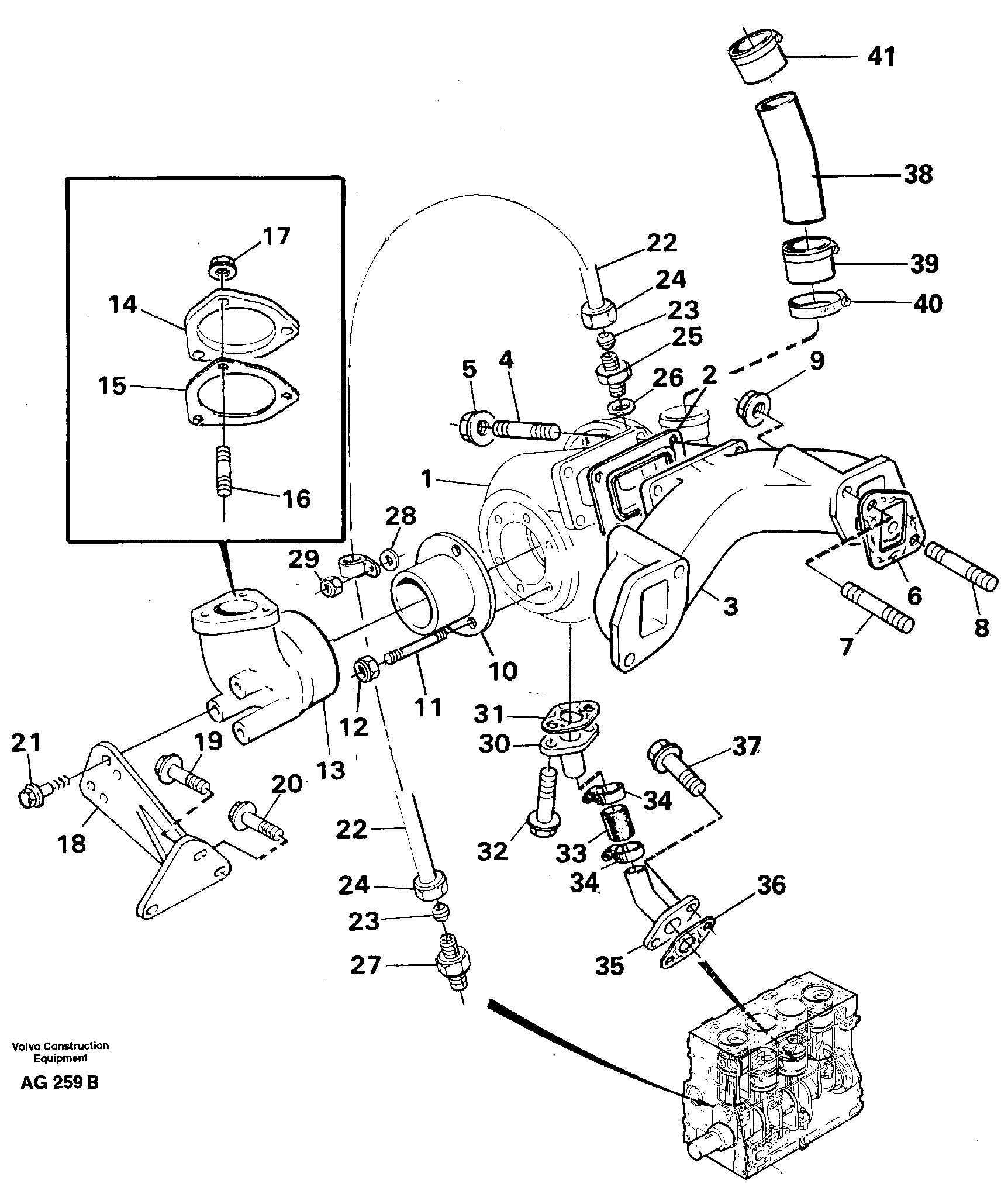 Схема запчастей Volvo L50C - 51475 Turbocharger with exhaustmanifold L50B/L50C VOLVO BM VOLVO BM L50B/L50C SER NO - 10966
